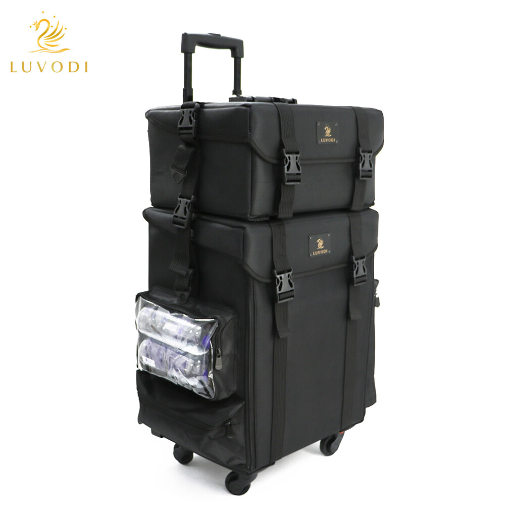 Extra Large Rolling Makeup Artist Travel Case Soft Sided Nylon Organizer Trolley