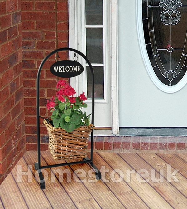 FREE STANDING WELCOME PORCH RATTAN BASKET FLOWER PLANT POT PLANTER HOME WWP