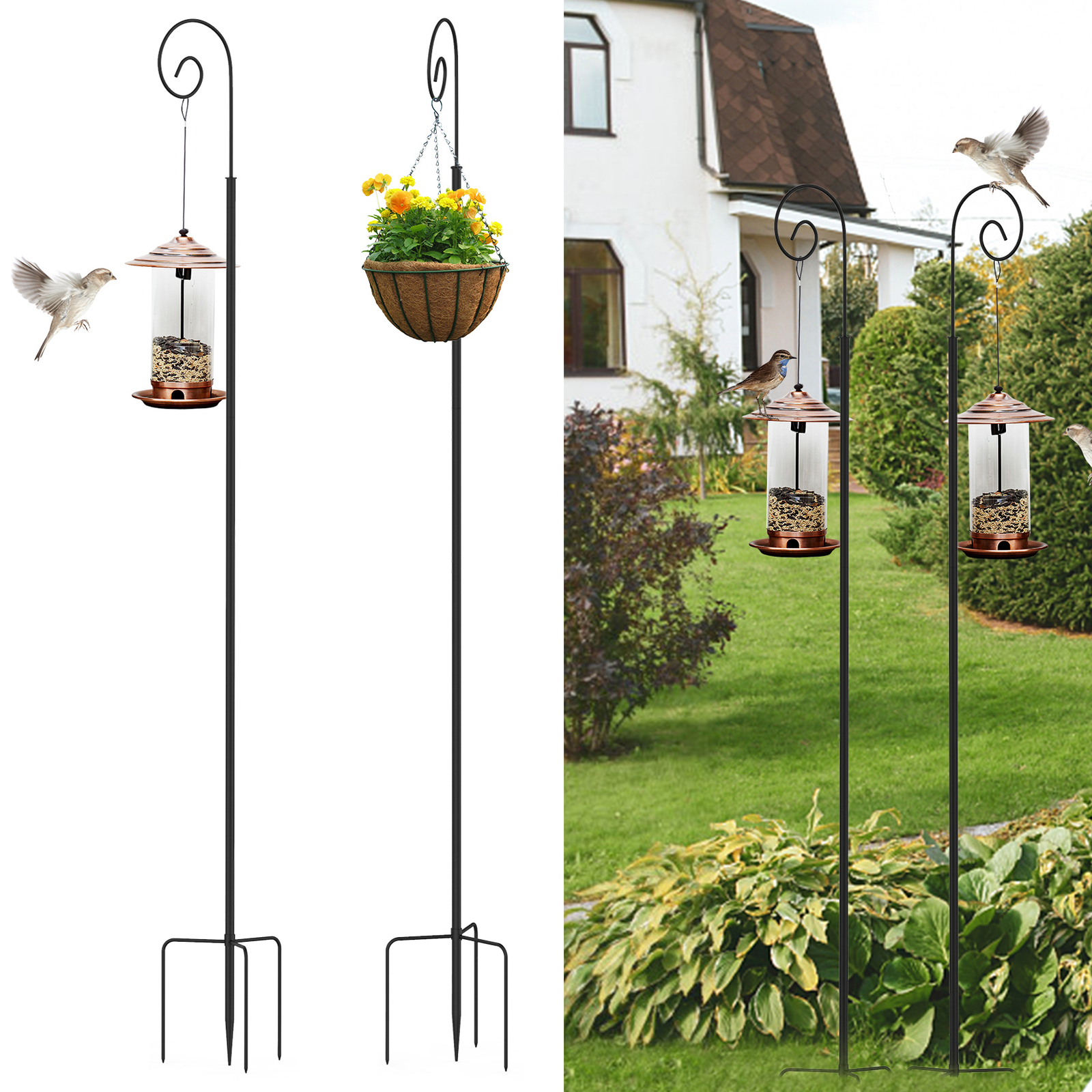 2pc Anti-drop Shepherd Crook Stand Hanging Christmas Lights Lanterns Bird Feeder