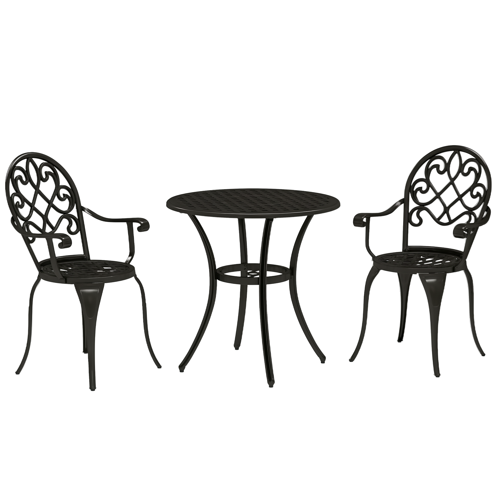 Outsunny 3PCs Bistro Set, Aluminium Garden Table and Chairs Black