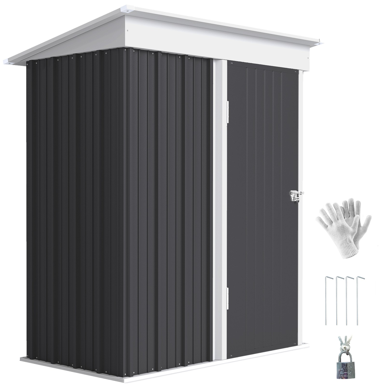Outsunny Steel Garden Shed, Small Lean-to Shed for Bike, 5x3 ft, Dark Grey