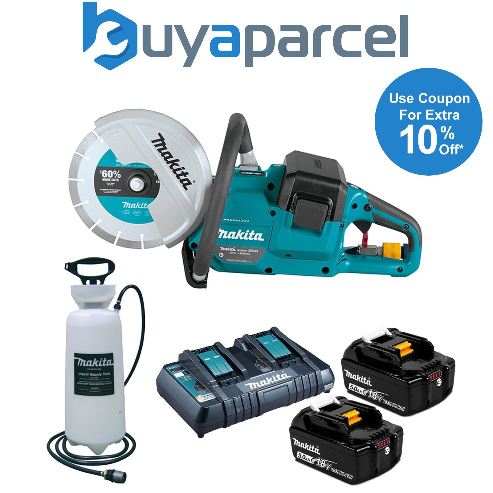 Makita DCE090ZT2X1 18v / 36v 9" Brushless Power Disc Cutter Saw 2 x 5.0ah+ Water