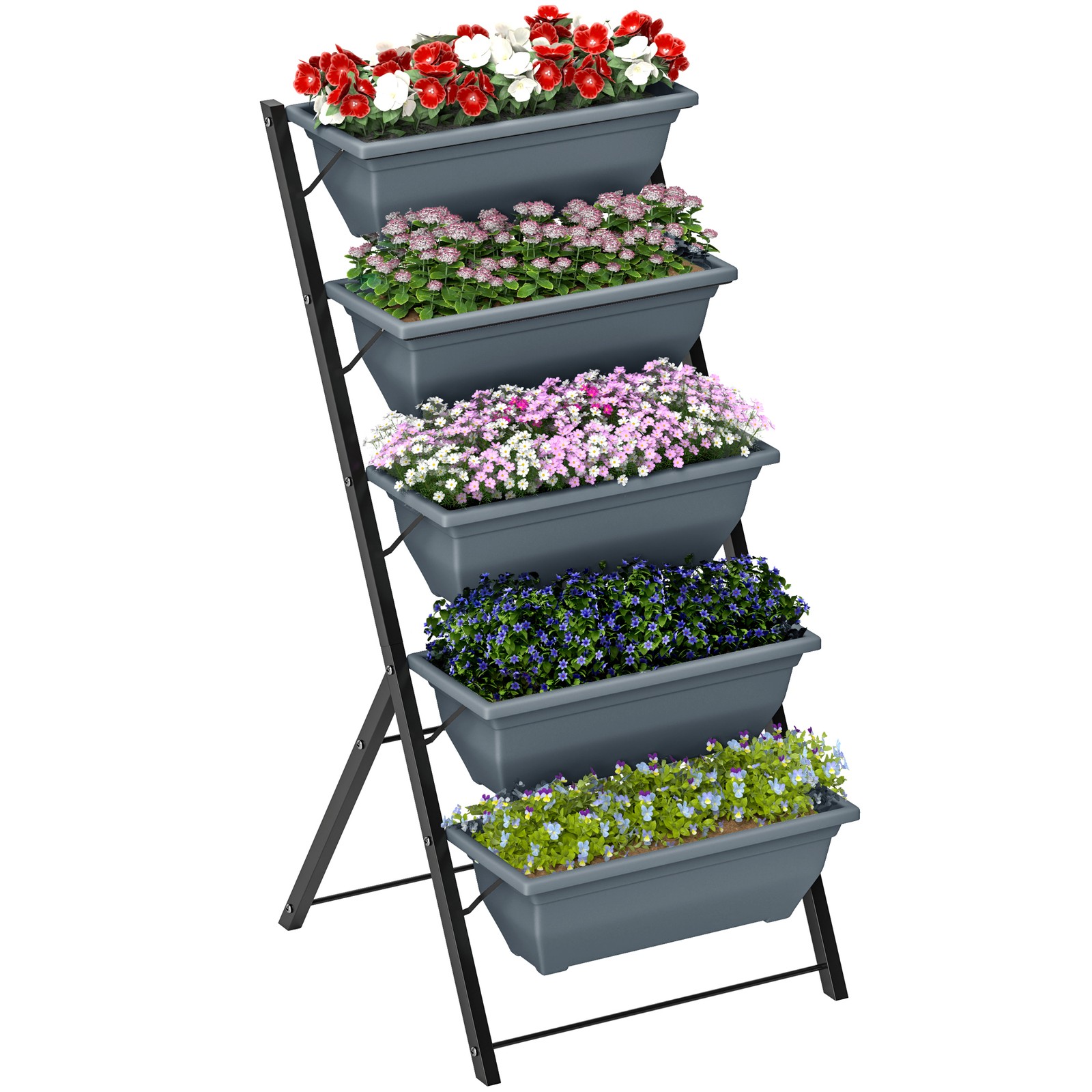 Outsunny 5-Tier Raised Garden Bed, Ladder Planter with 5 Removable Boxes