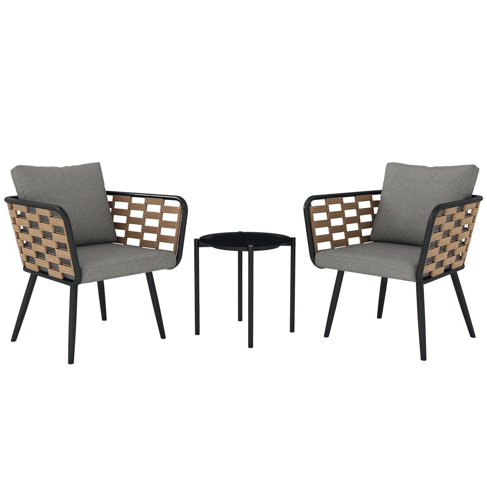 Outsunny 3 Pieces Rattan Bistro Set, Wicker Garden Furniture Set w/ Cushions