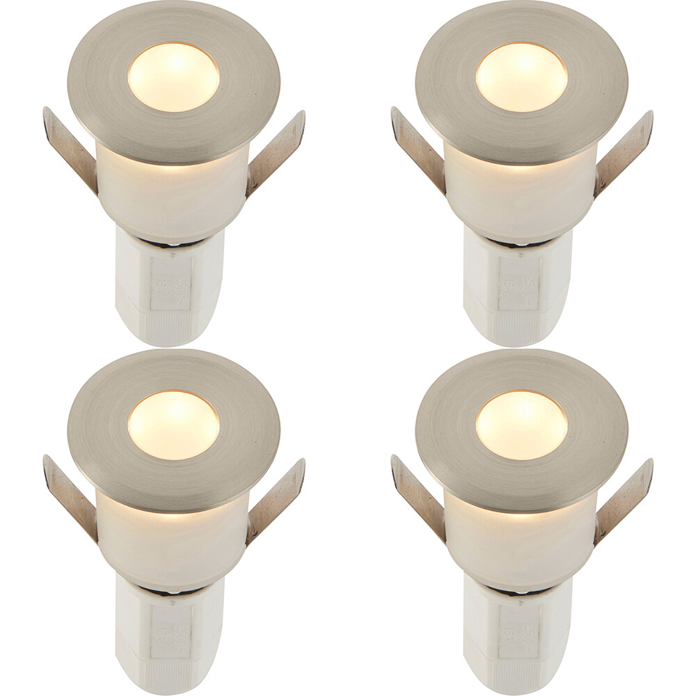 4 PACK Recessed Decking IP67 Guide Light - 1.2W Warm White LED - Satin Nickel