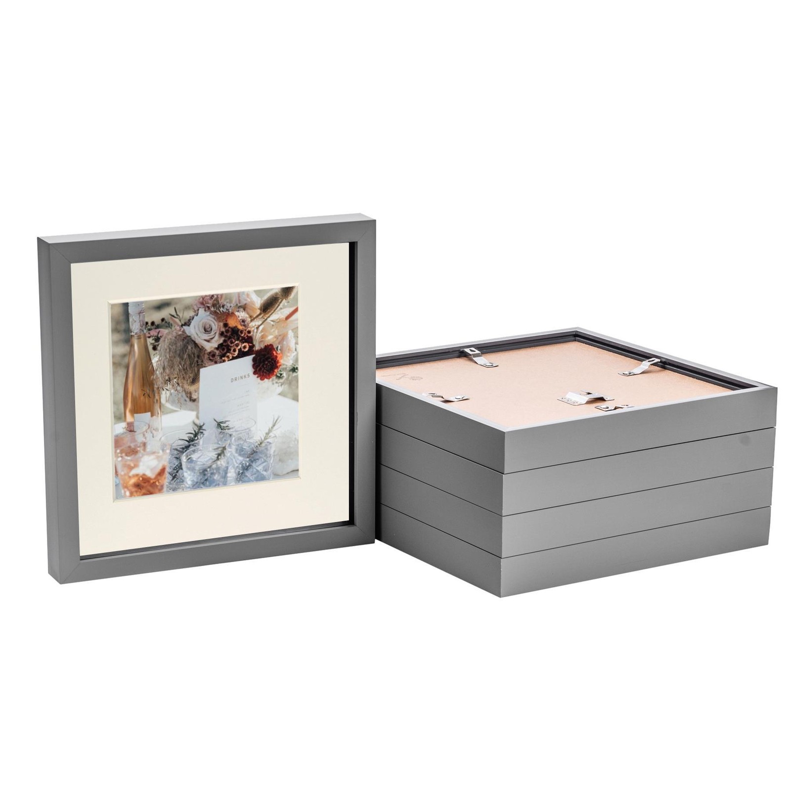 5x 3D Box Photo Frames Picture Display 10 x 10" with 6 x 6" Mount Grey/Ivory