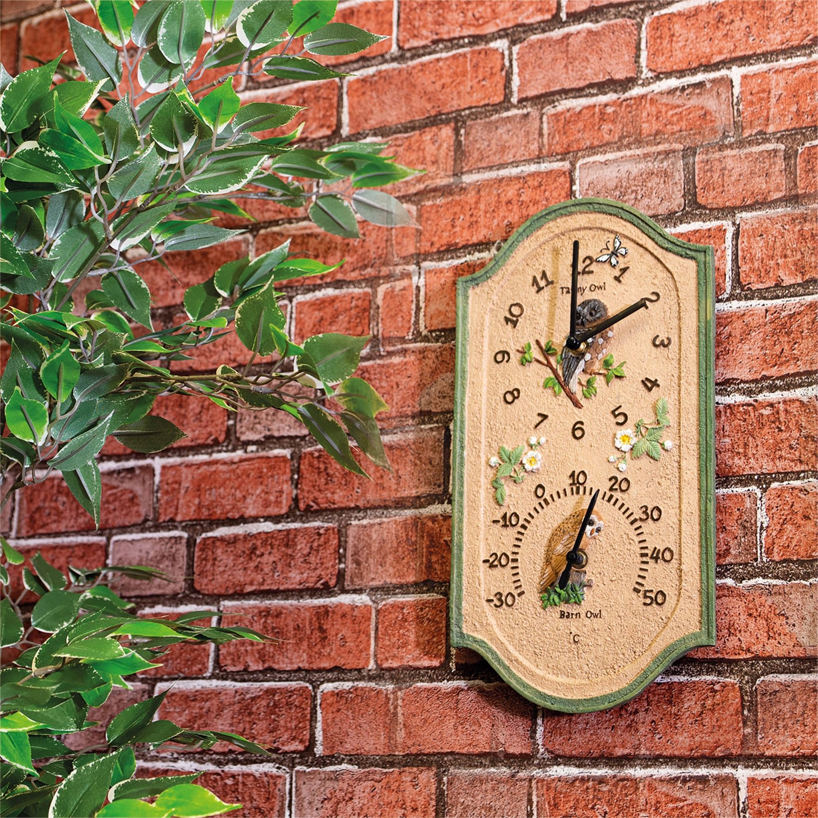 Garden Wall Clock Thermometer Outdoor Indoor 38cm Owl Bird Decor Design