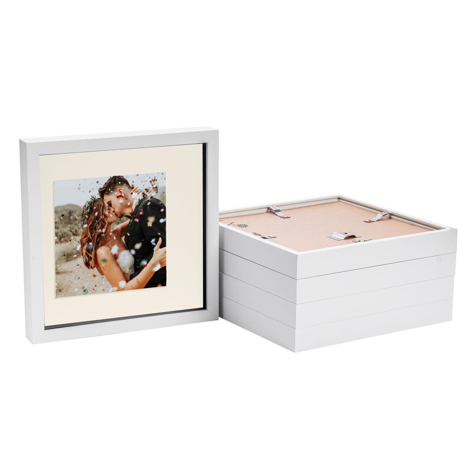 5x 3D Box Photo Frames Picture Display 10 x 10" with 6 x 6" Mount White/Ivory