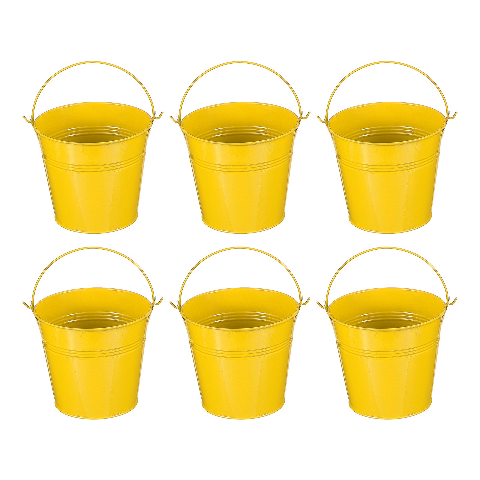 6 Pcs 5.1"x4.7" Small Metal Buckets with Handle Mini Galvanized Bucket Yellow