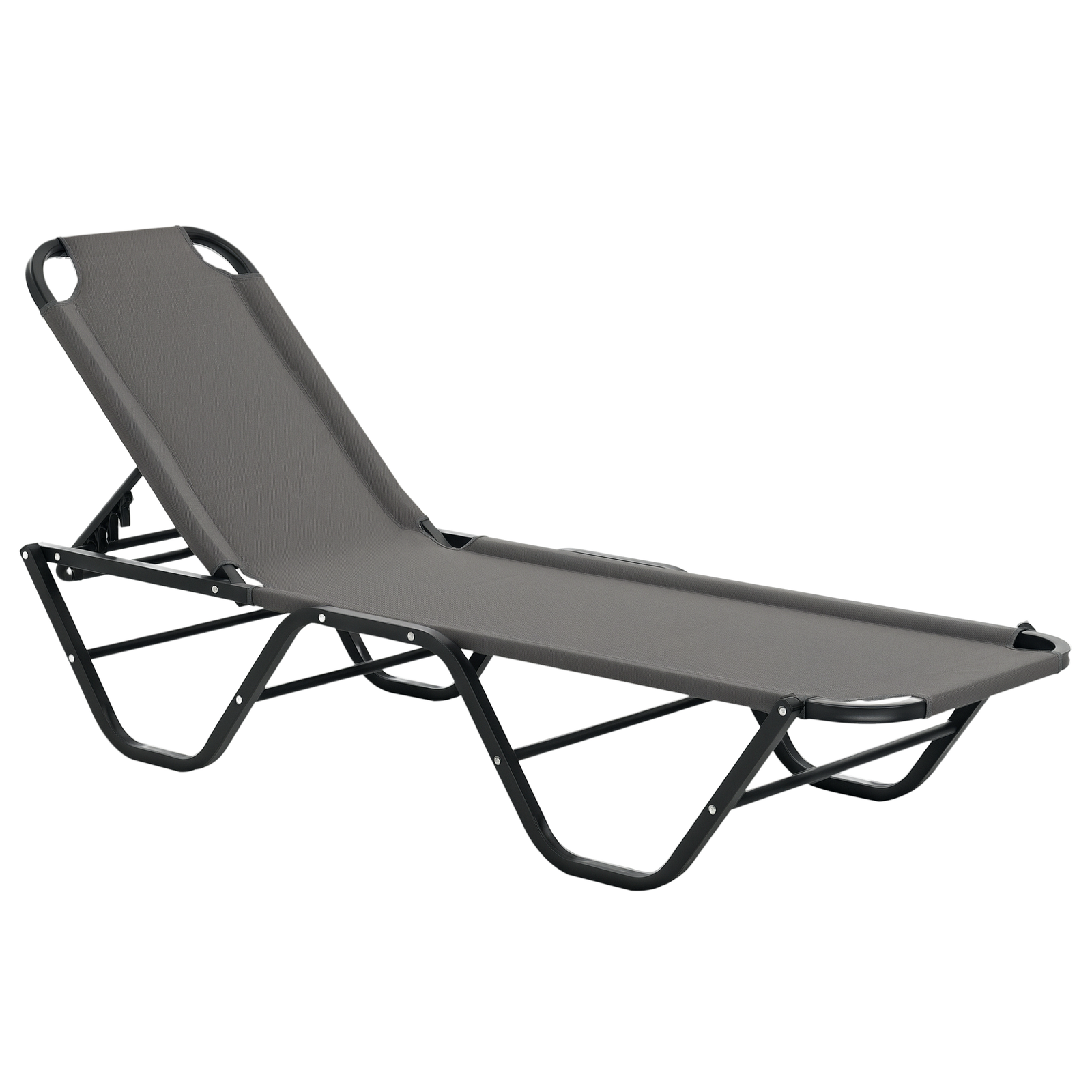 Outsunny Sun Lounger Relaxer Recliner with 5-Position Adjustable Backrest Grey