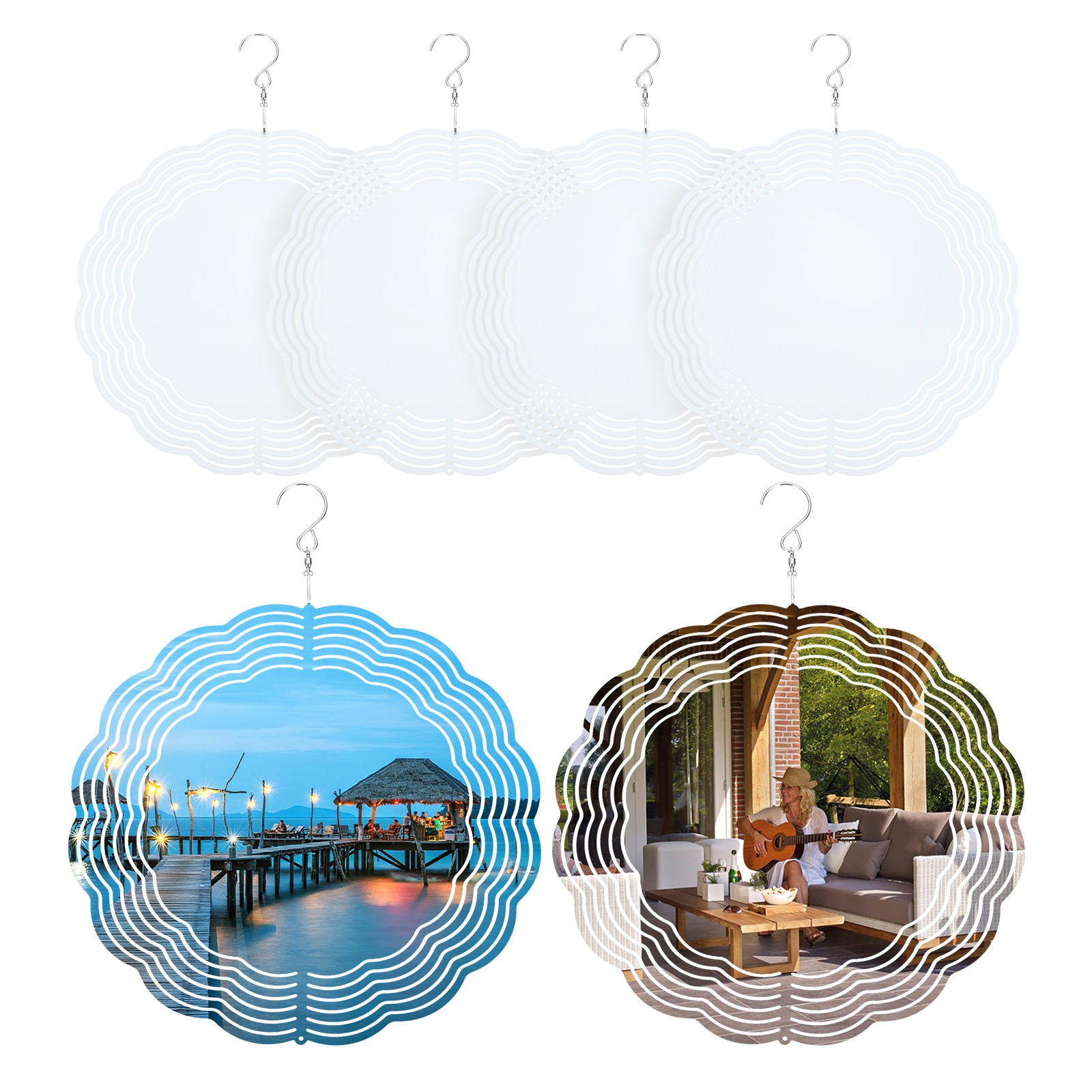 6 Pcs Sublimation Wind Spinners, 10 Inch Diameter 3D Circle