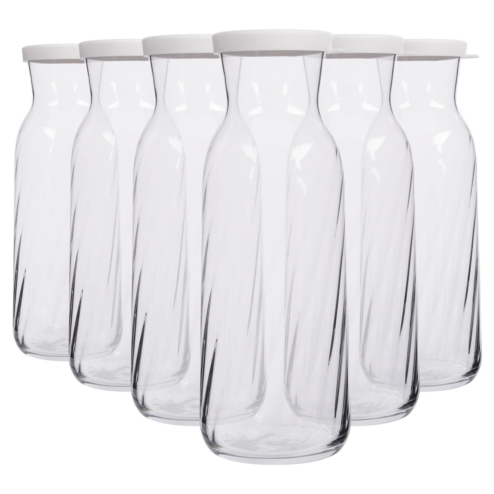 6x LAV White Lid 1.2L Fonte Optic Glass Carafes Clear Water Wine Decanter Bottle