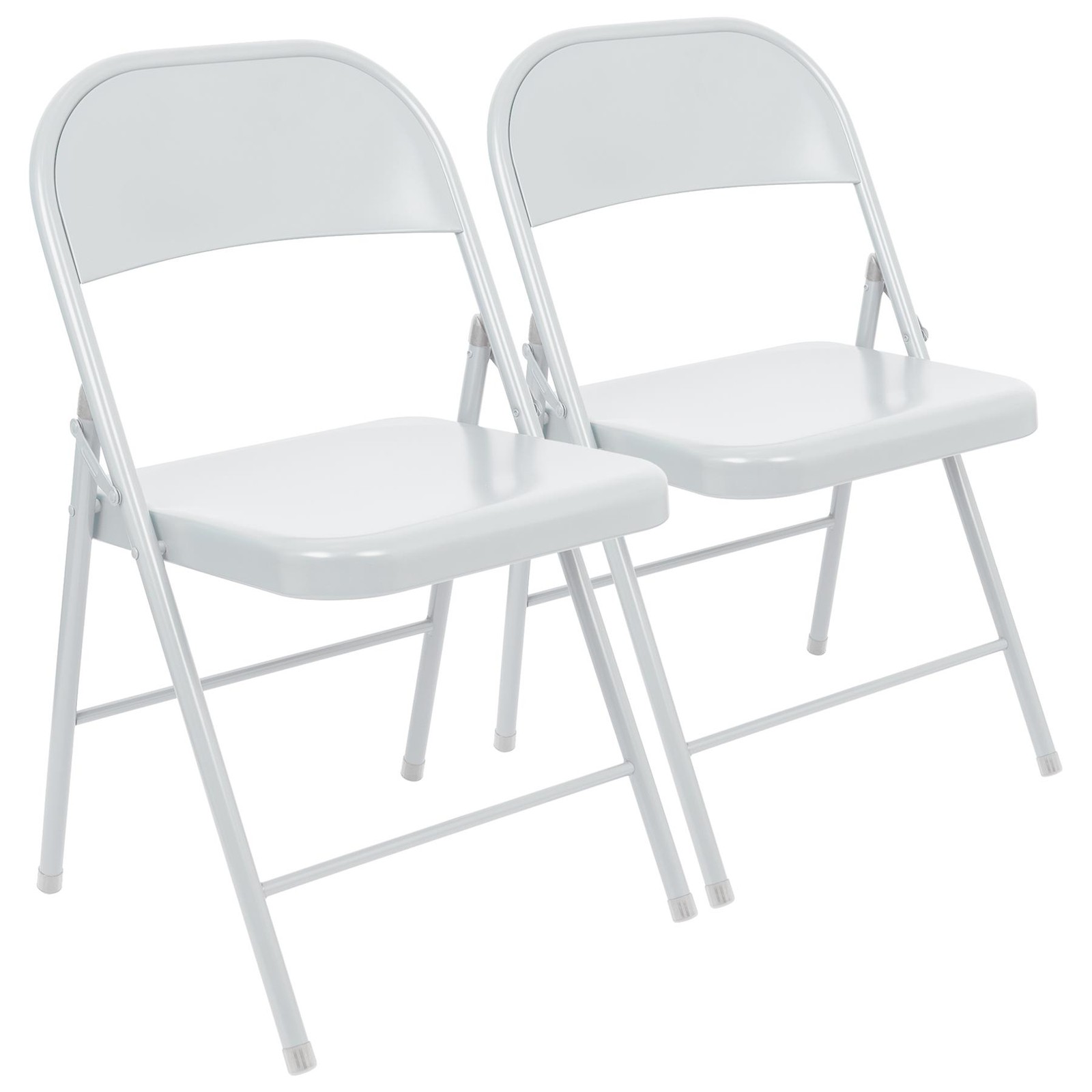 2x Matt White Metal Folding Chairs Space-Saving Foldable Office Dining Chair