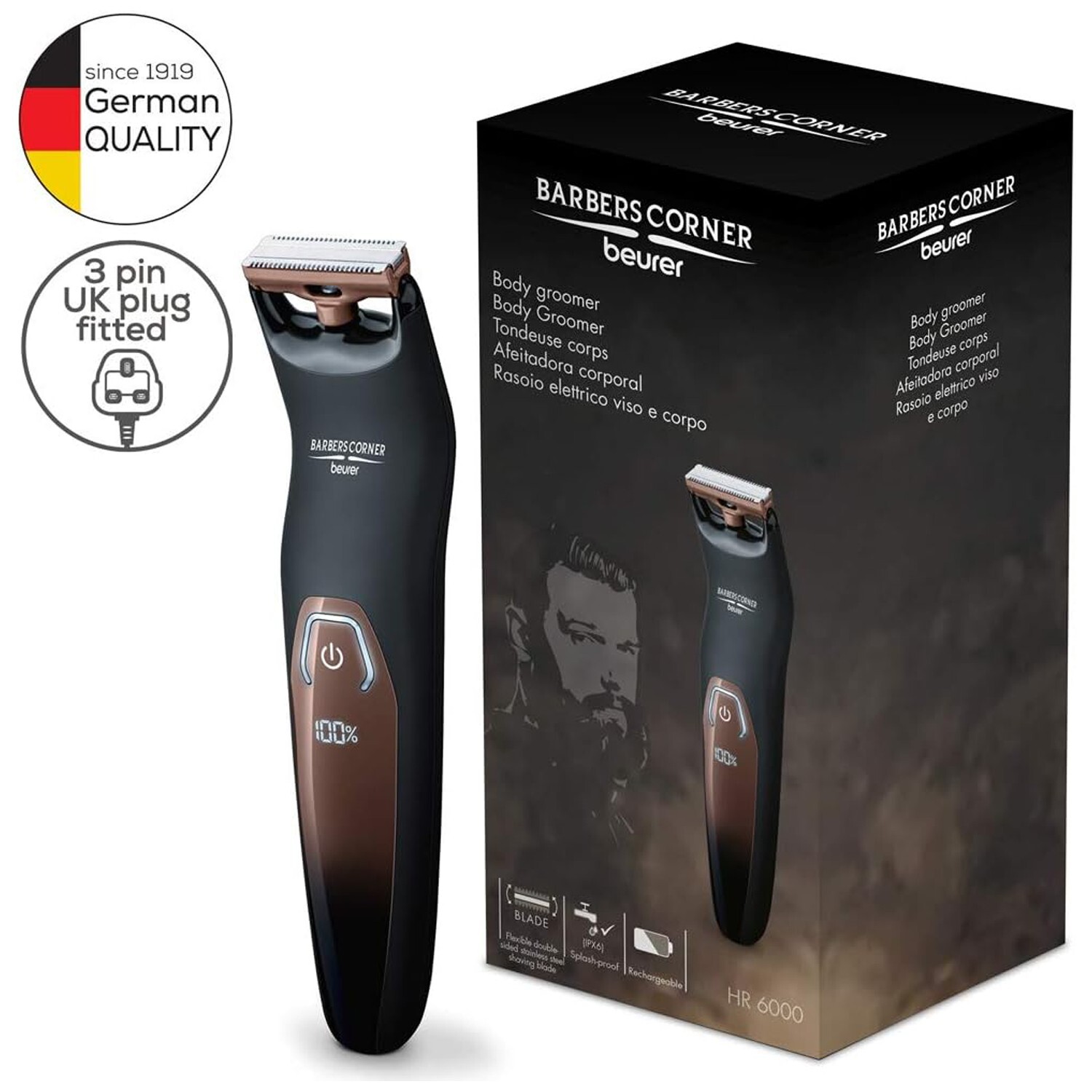 Beurer HR6000 Barbers Corner Body Groomer | Face & Body Shaving |Wet/Dry Shaving