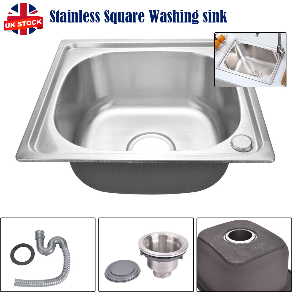 Stainless Steel Single Bowl Square Kitchen Laundry Washing Sink Plumbing Waste