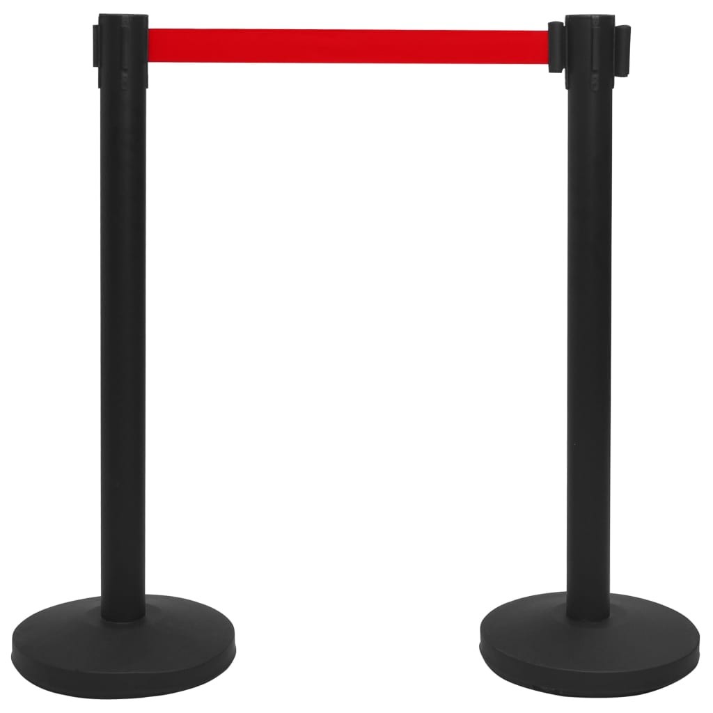Stanchion with Belt Airport Barrier Steel Black Crowd Control vidaXL