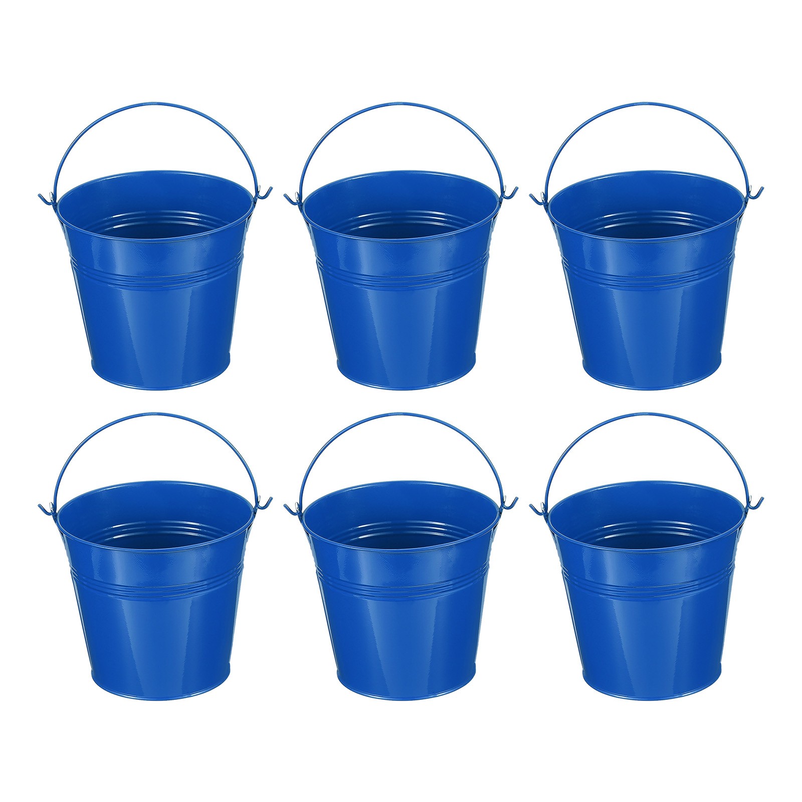 6 Pcs 5.1"x4.7" Small Metal Buckets with Handle Mini Bucket Deep Blue