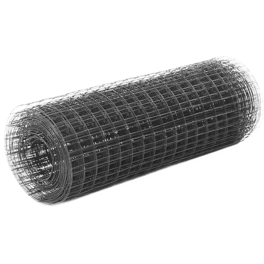 Chicken Wire Fence Mesh Roll Steel with PVC Coating 25x0.5 m Grey vidaXL