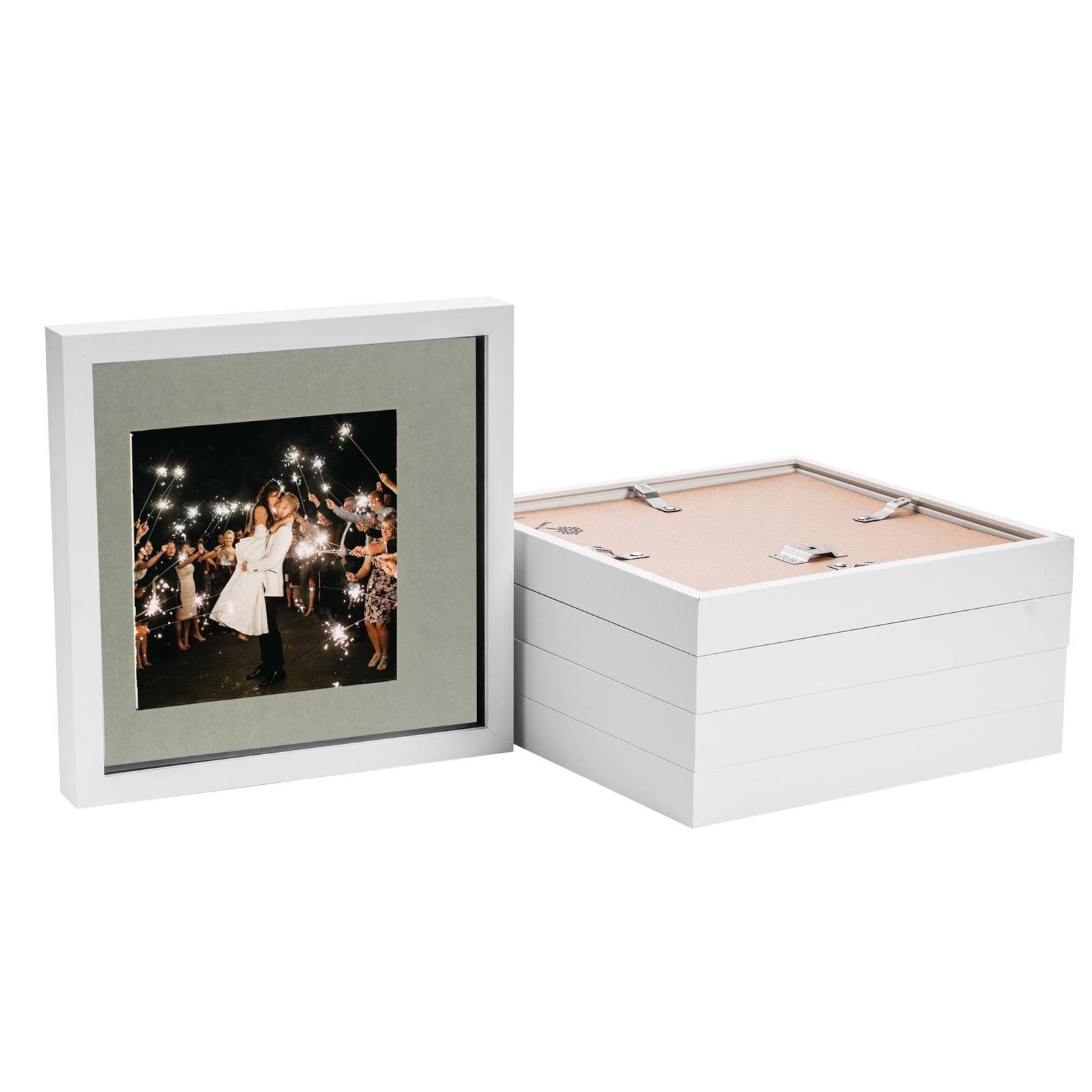 5x 3D Box Photo Frames Picture Display 10 x 10" with 6 x 6" Mount White/Grey
