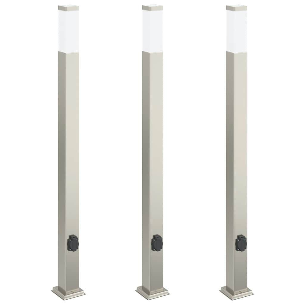 Bollard Lights 3pcs 110cm Stainless Steel Silver IP44 With Outlet Outdoor vidaXL