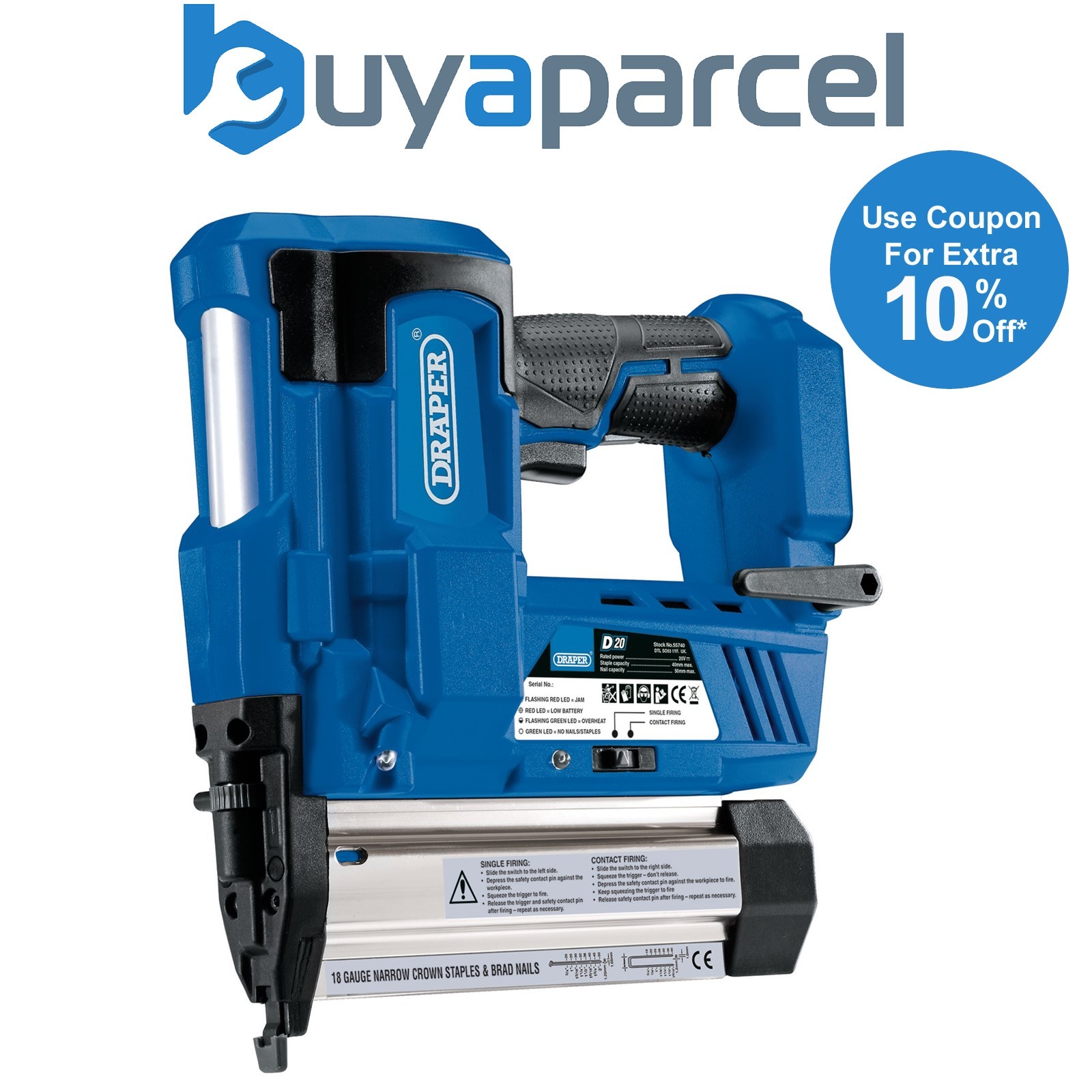 Draper 55740 D20 20V Nailer/Stapler (Sold Bare)
