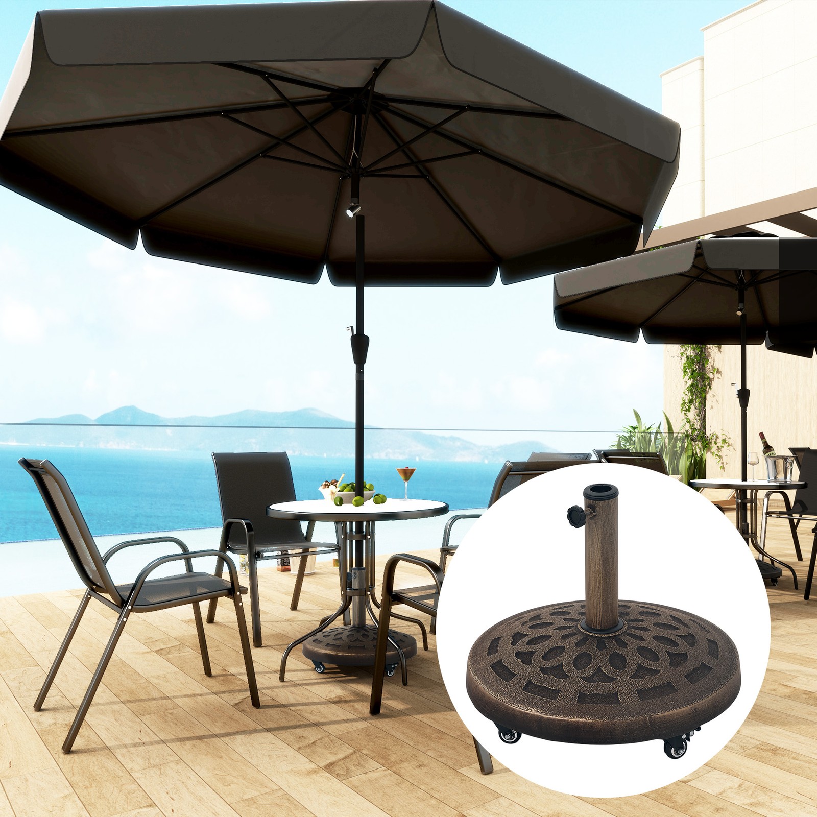 21kg Garden Parasol Base with Wheels, Umbrella Stand for 32, 38, 48 mm Poles