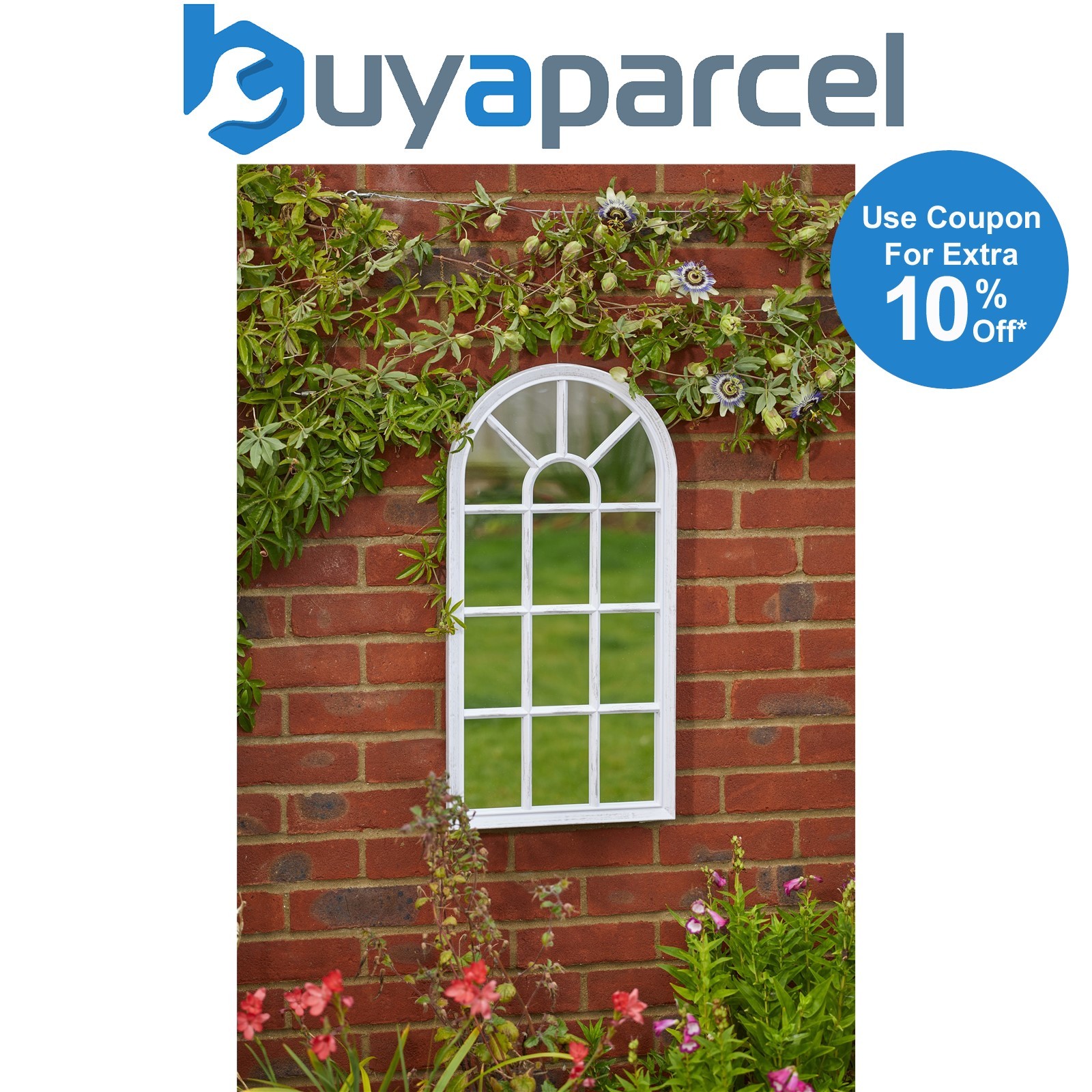 Smart Garden Silvergris Arched Wall Panelled Mirror White Garden Outdoor Indoor
