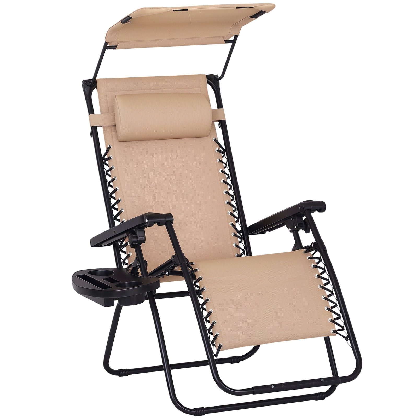 Outsunny Zero Gravity Chair Adjustable Patio Lounge w/ Cup Holder Beige