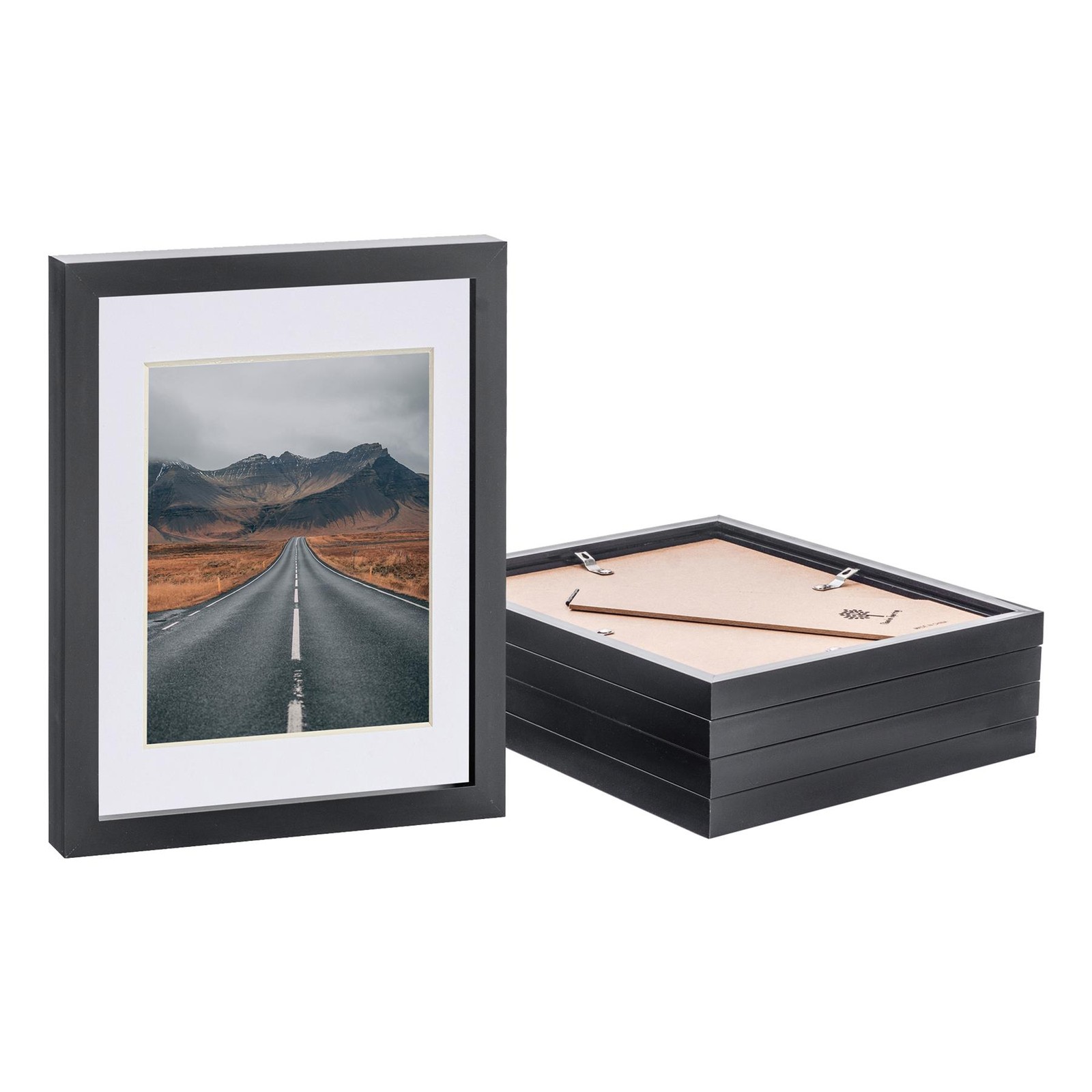 5x Black 8" x 10" Photo Frames with White 5" x 7" Mount Picture Décor