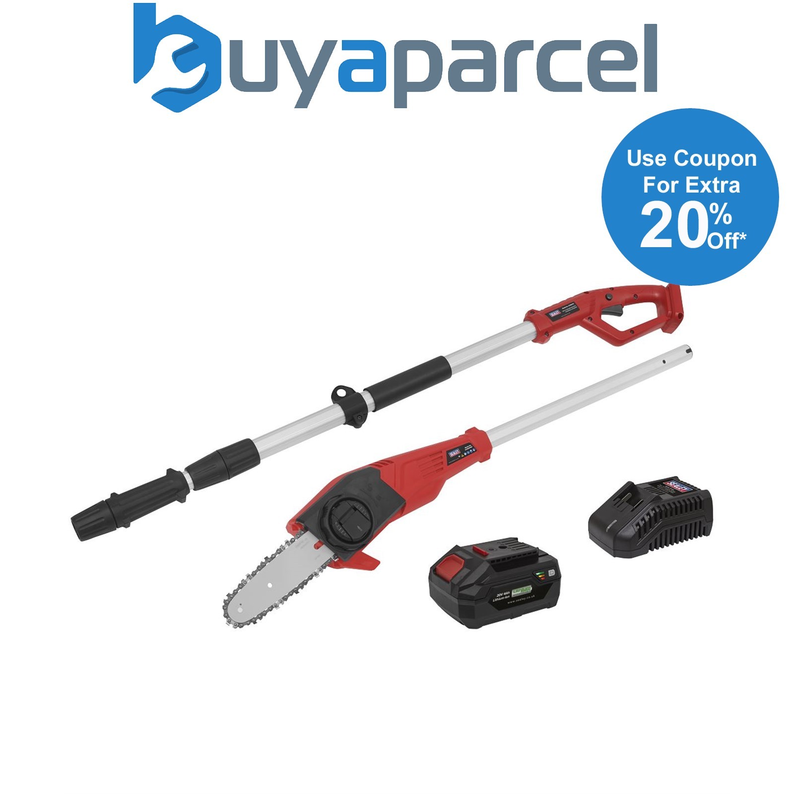 Sealey CP20VTP02 SV20 Series 20cm Cordless Telescopic Chainsaw Kit 20V 4Ah