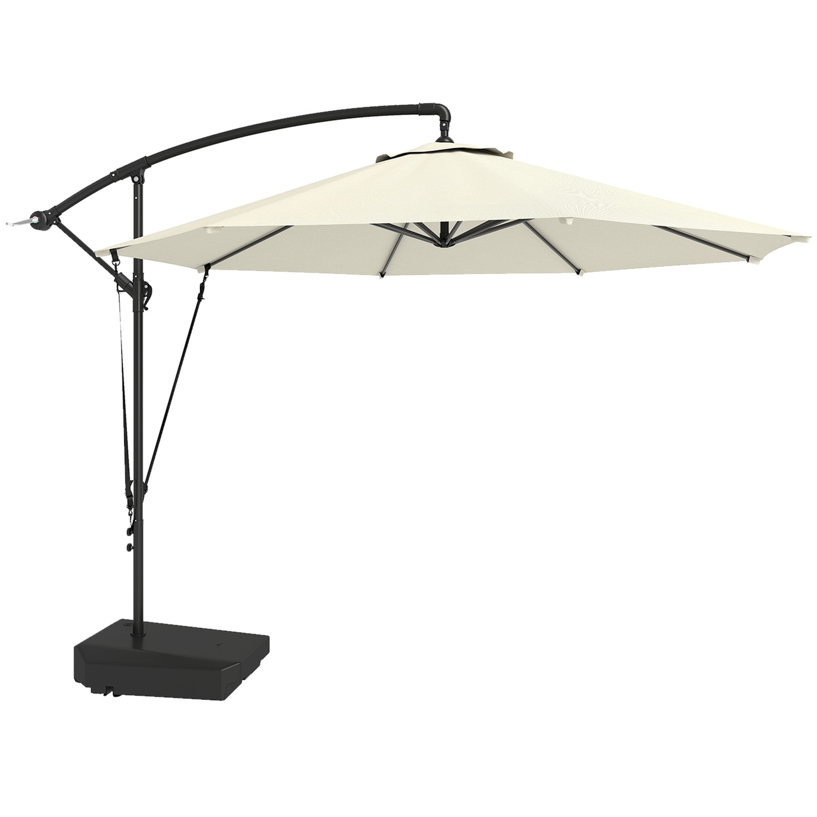 Outsunny Garden Cantilever Parasol with Cover Weighted Base Wind Strap Cream