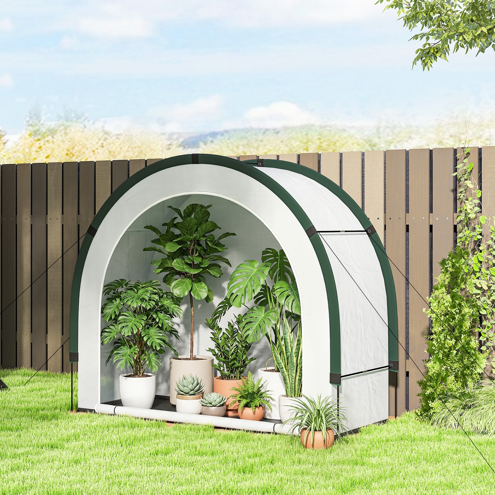 Foldable Small Greenhouse, Portable Green House with Zipper Door, Green