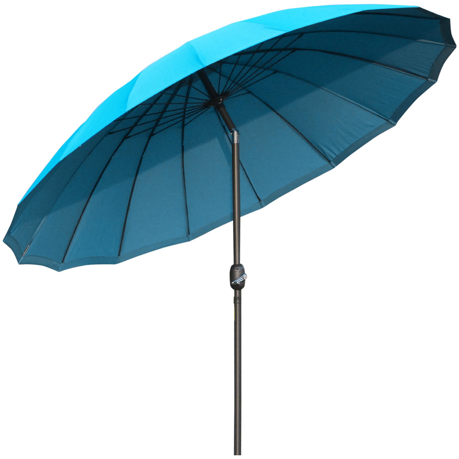 Outsunny 2.5m Round Curved Adjustable Parasol Sun Umbrella Metal Pole Blue
