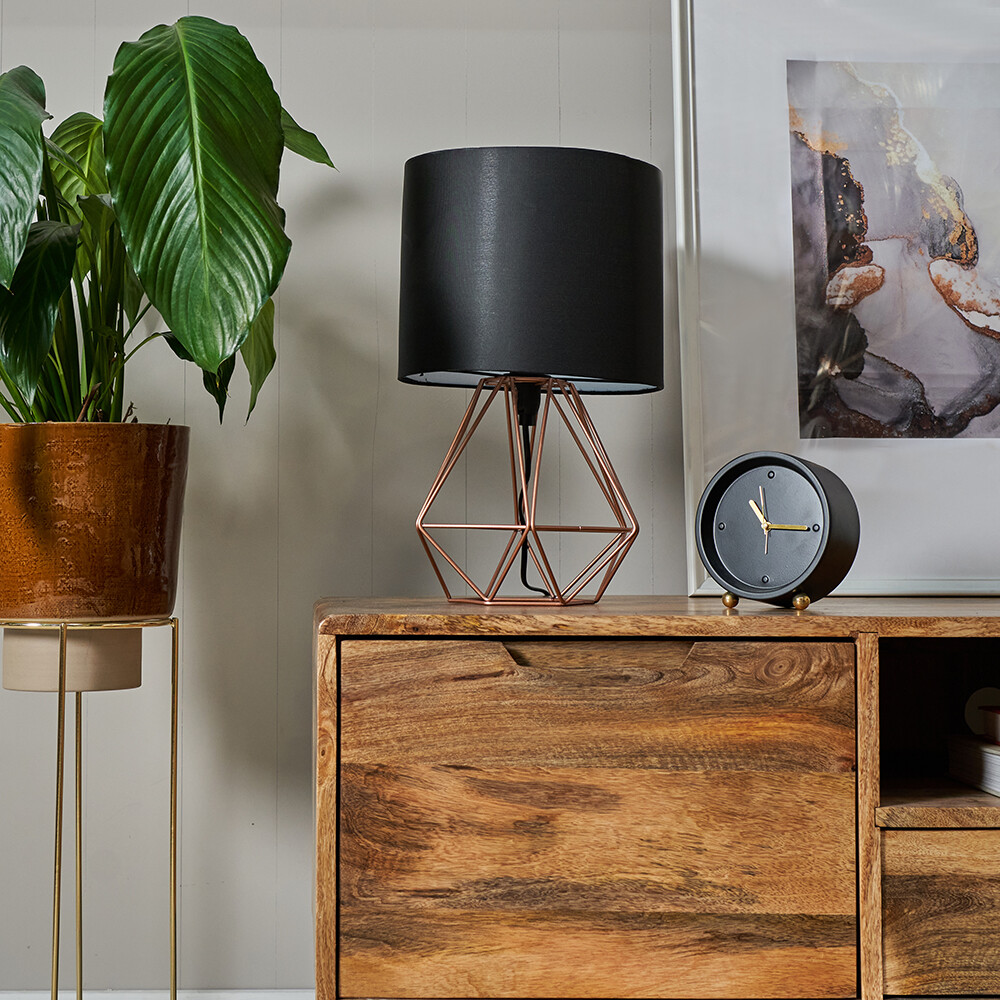 Bedside Table Lamp Industrial Metal Living Room Desk Light Geometric LED Bulb