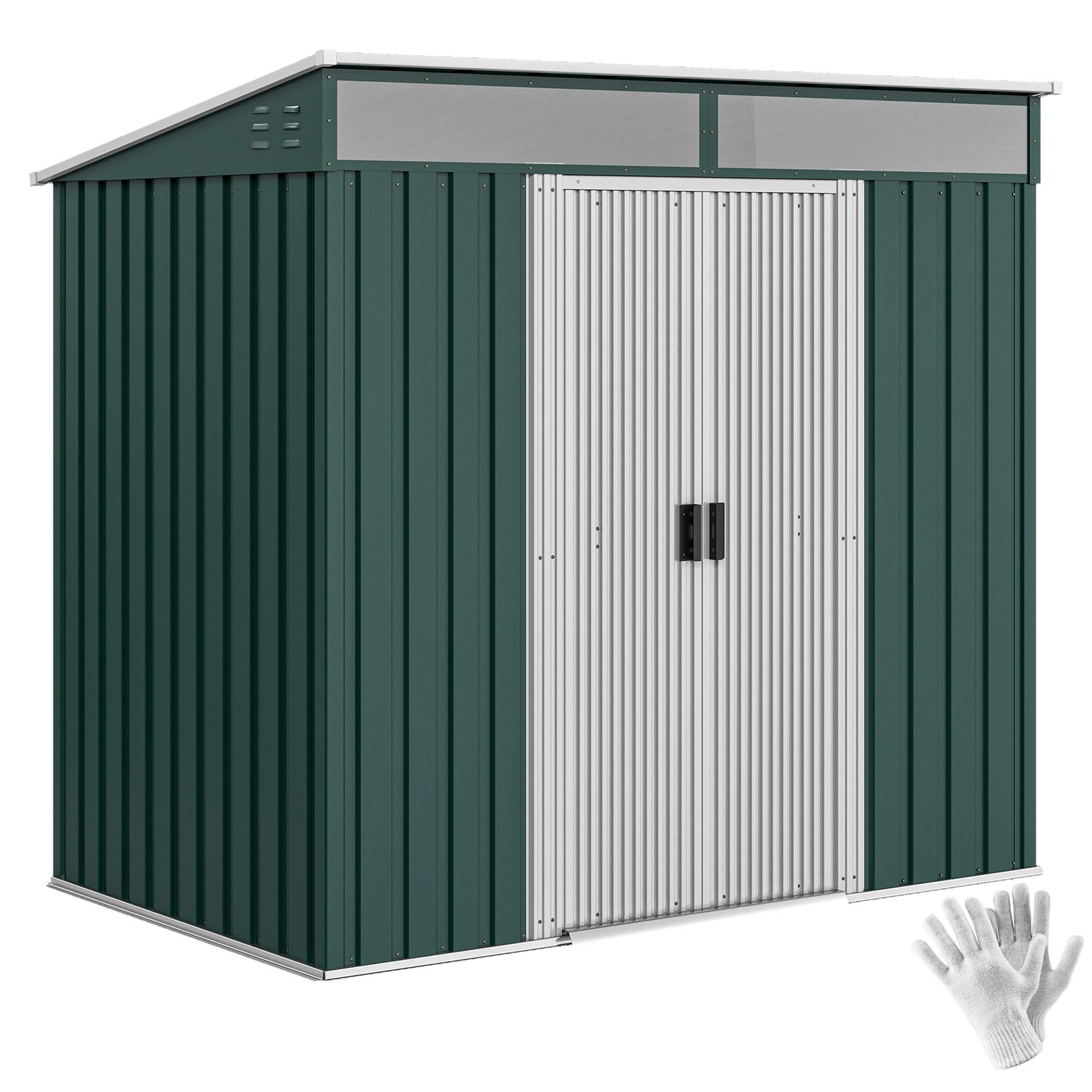 Outsunny 6.5x4FT Garden Shed Lockable Metal Tool Shed Green