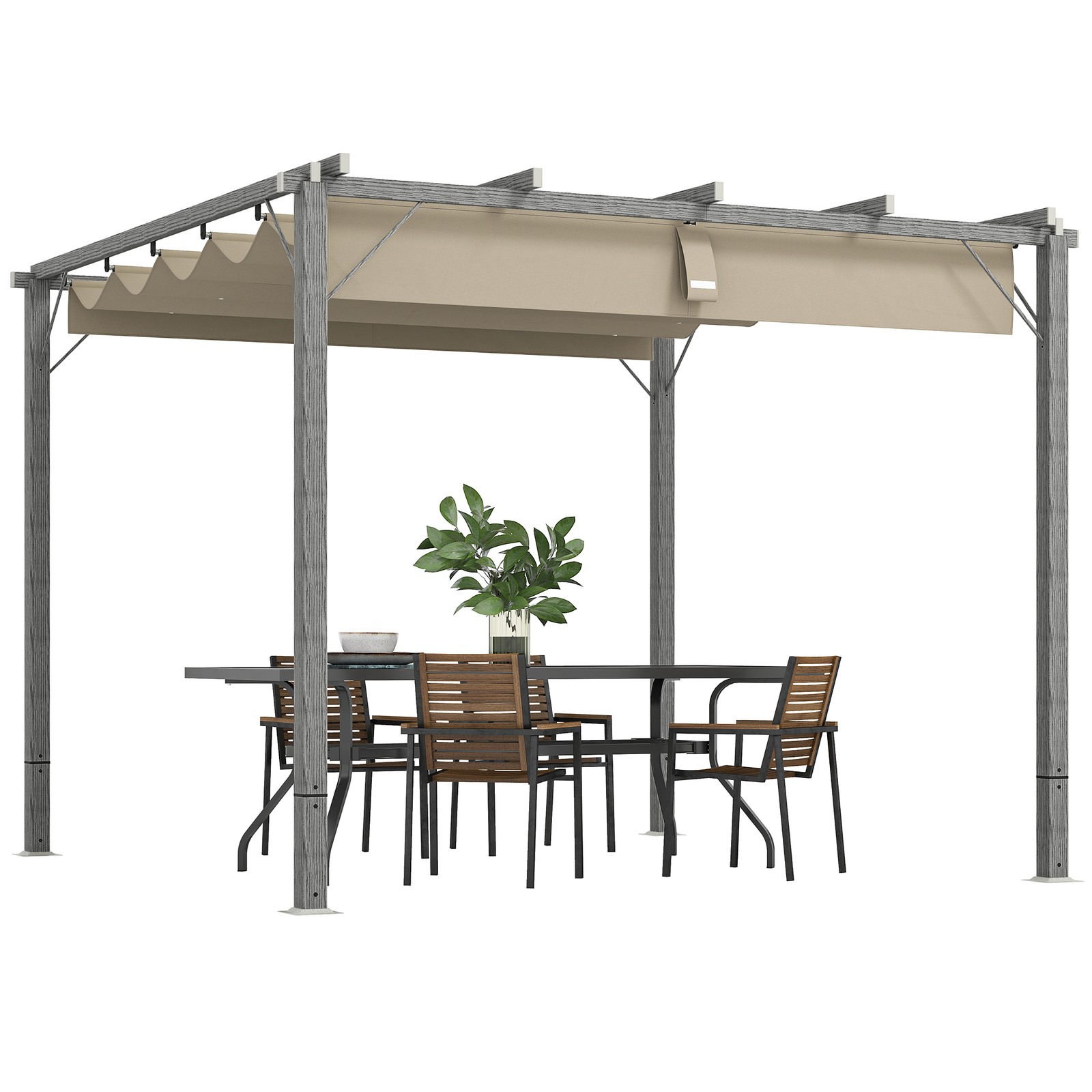 Outsunny 3 x 3(m) Aluminium Garden Pergola with Retractable Roof, Grey