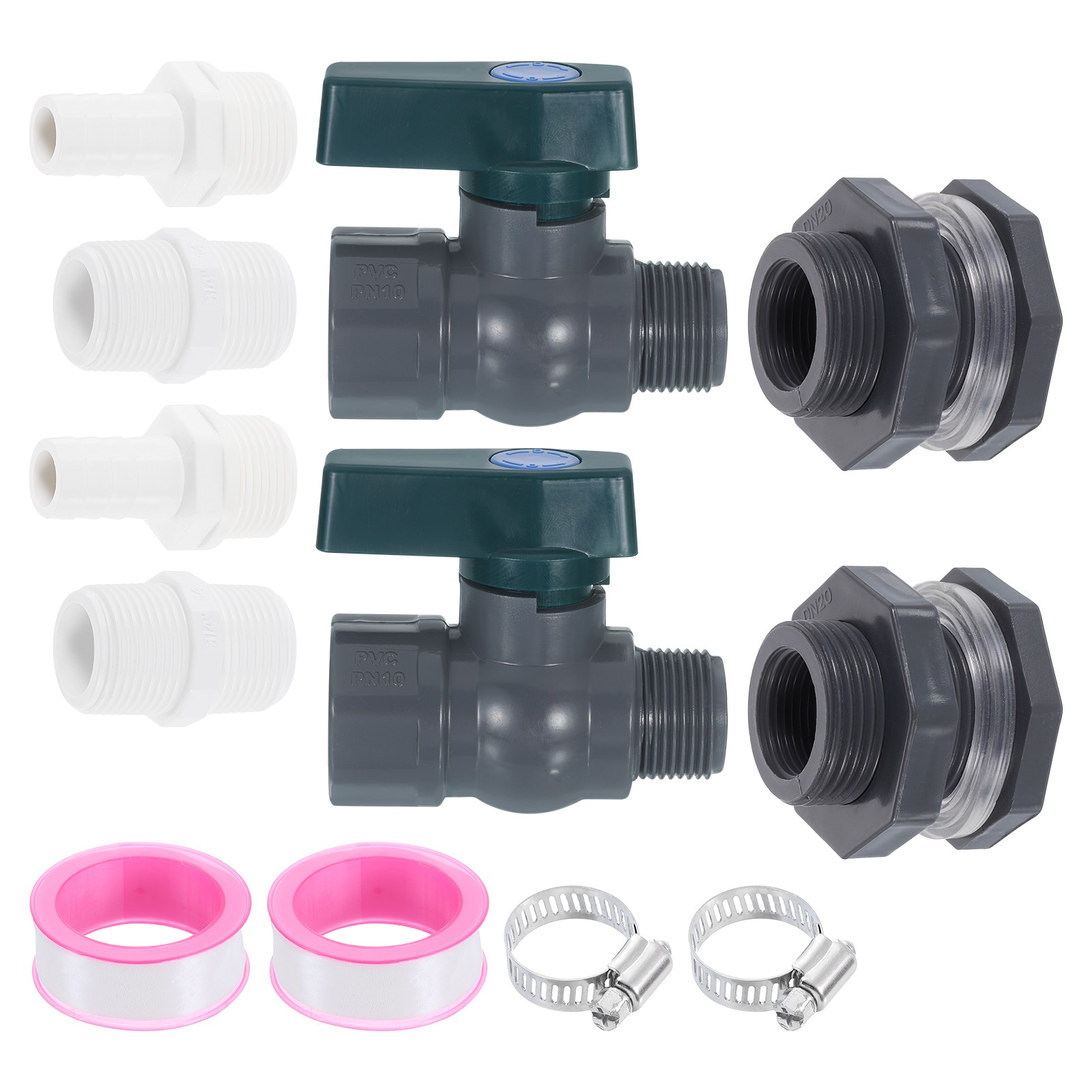 2Set Rain Barrel Faucet Kits, 3/4" GHT Rain Barrel Spigot with Plastic Adapter