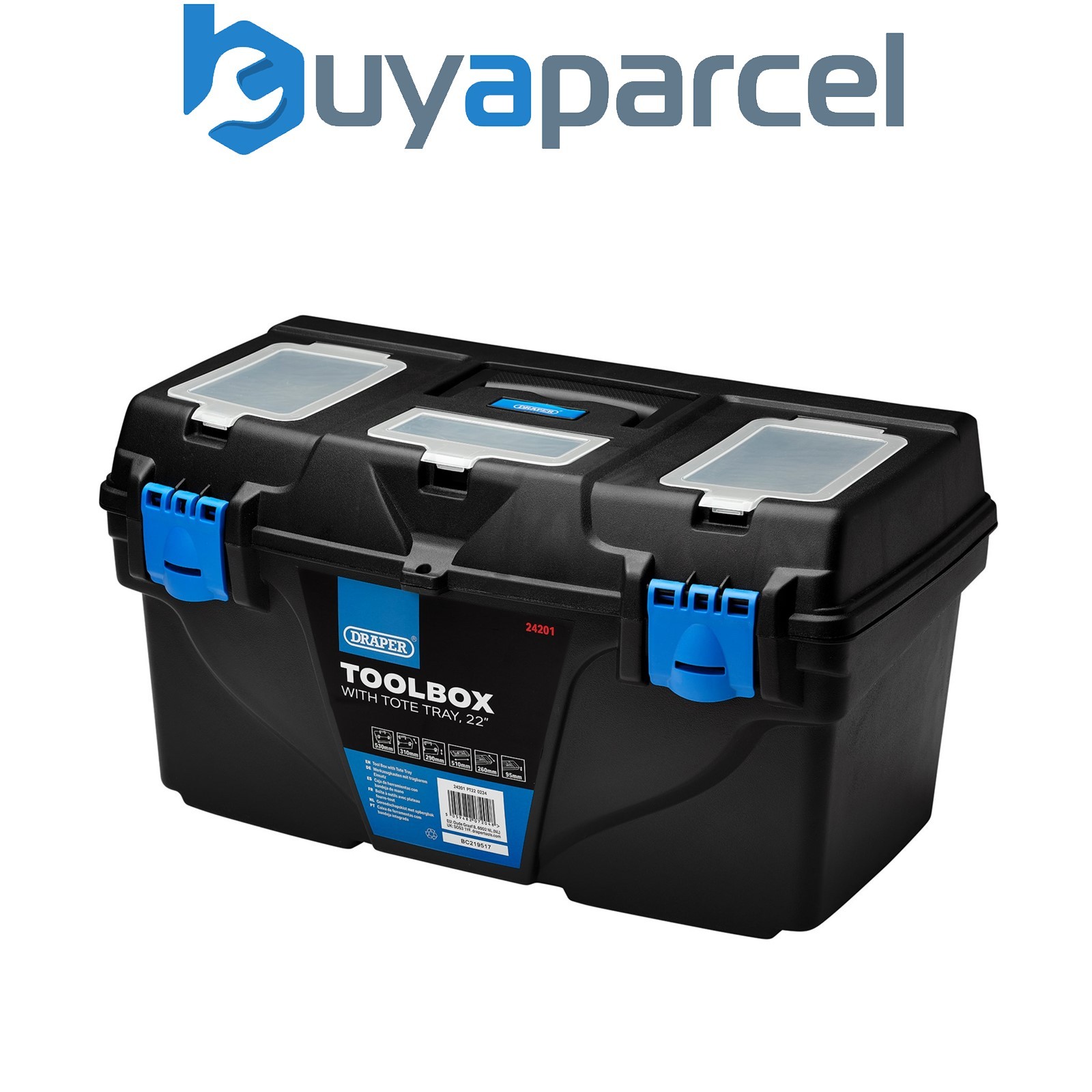 Draper 24201 Plastic Toolbox with Tote Tray, 22