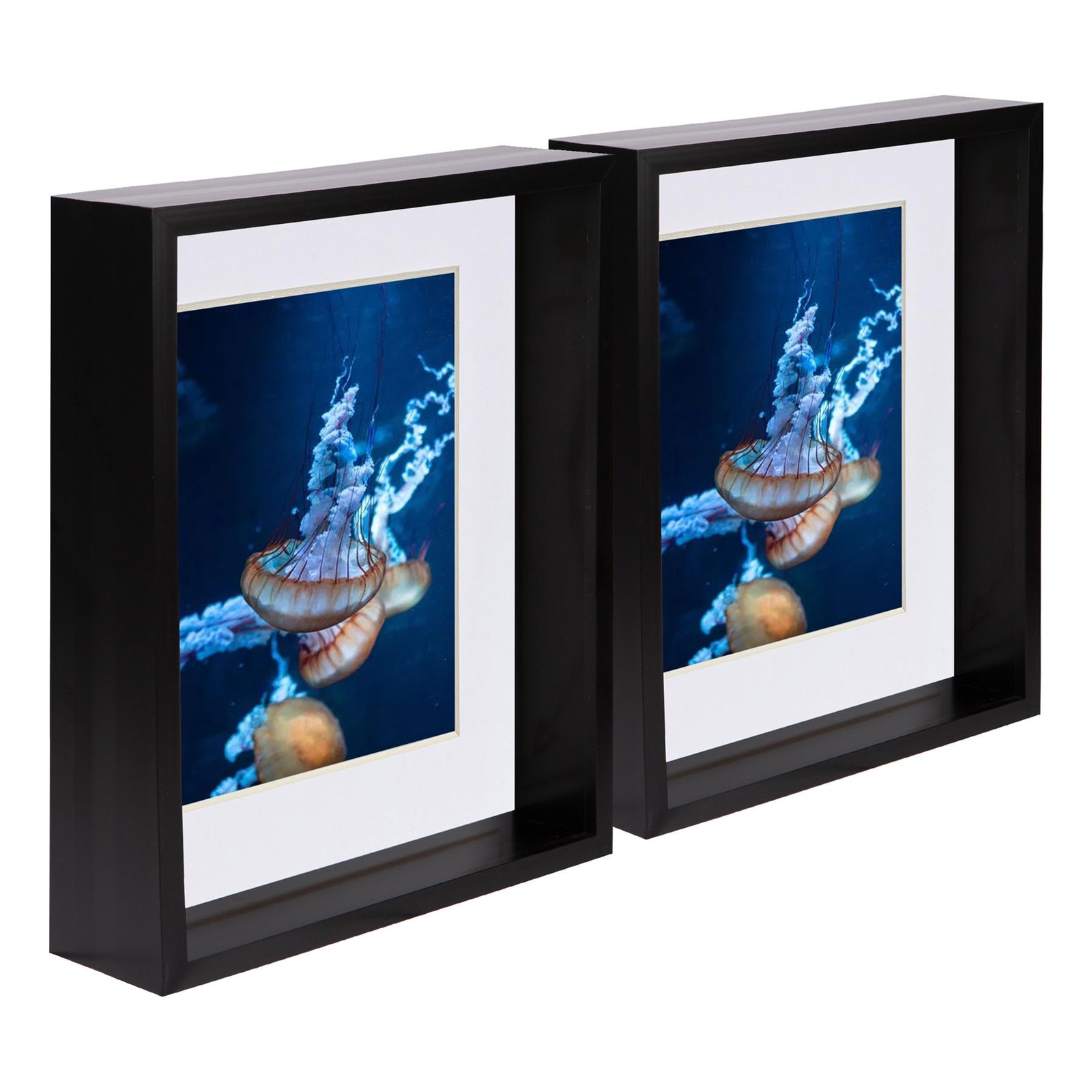 5x Black 8" x 10" 3D Deep Box Photo Frames White 5" x 7" Mount Shadow Picture