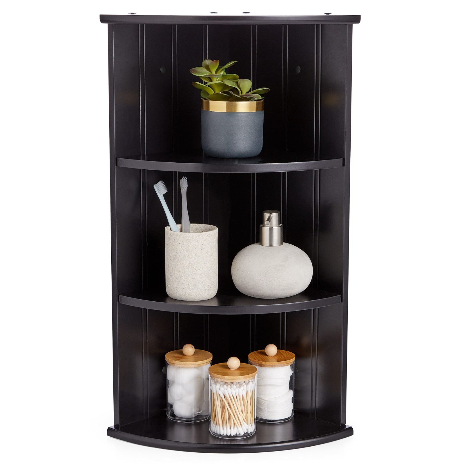 Bathroom Corner Shelf Unit - Modern Black 3 Tier Bathroom Shelving - VonHaus