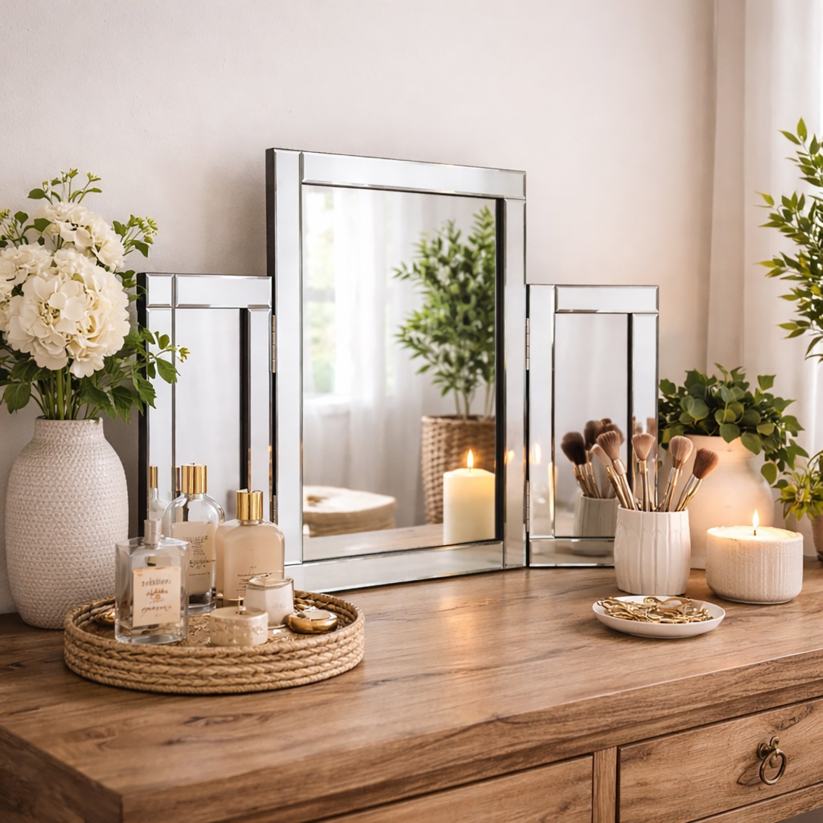 Large Tri Fold Mirror Dressing Table Home Decor Folding Vanity Free Standing