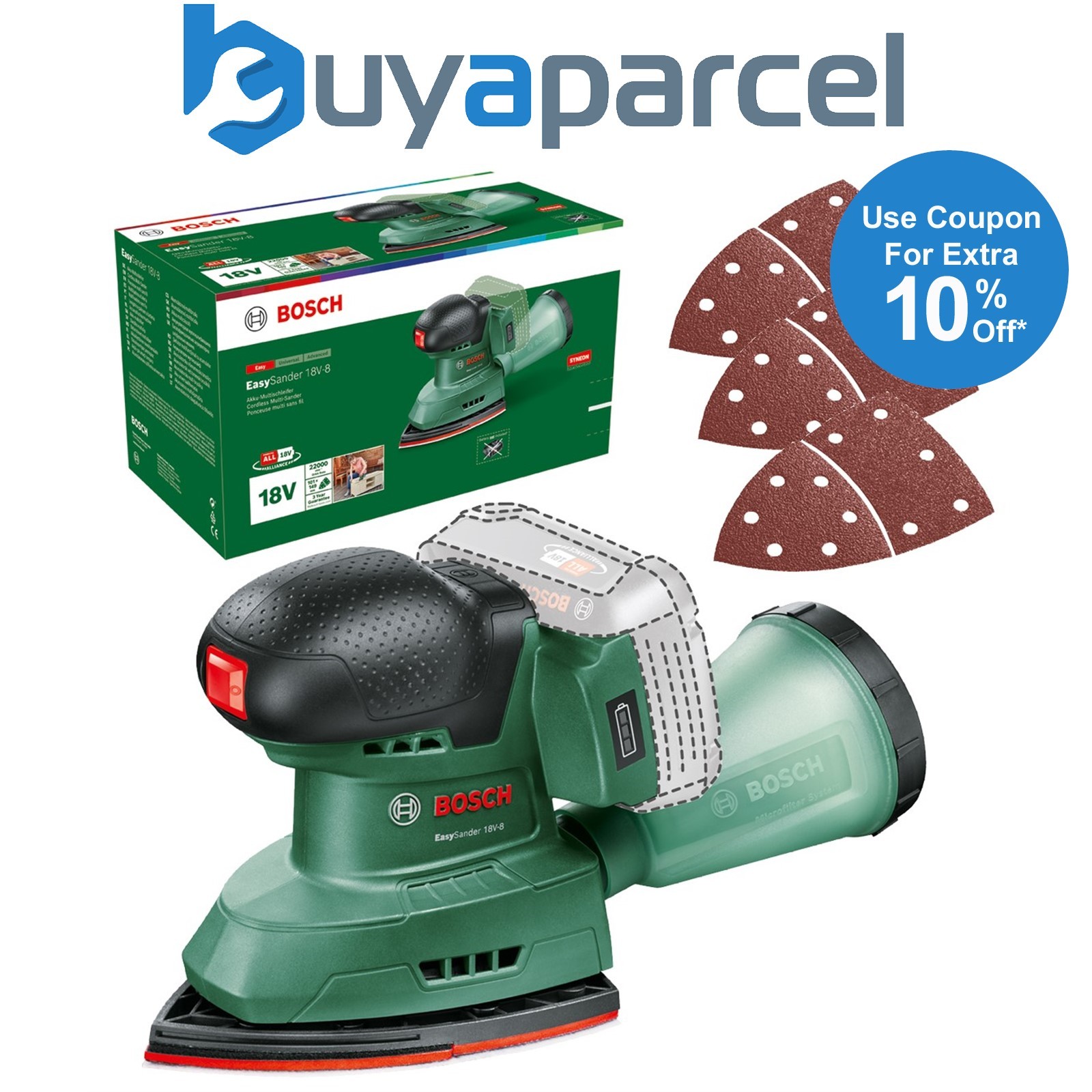 Bosch EasySander 18v 18V-8 Cordless Multisander Sander Bare + Sheets 06033E3000