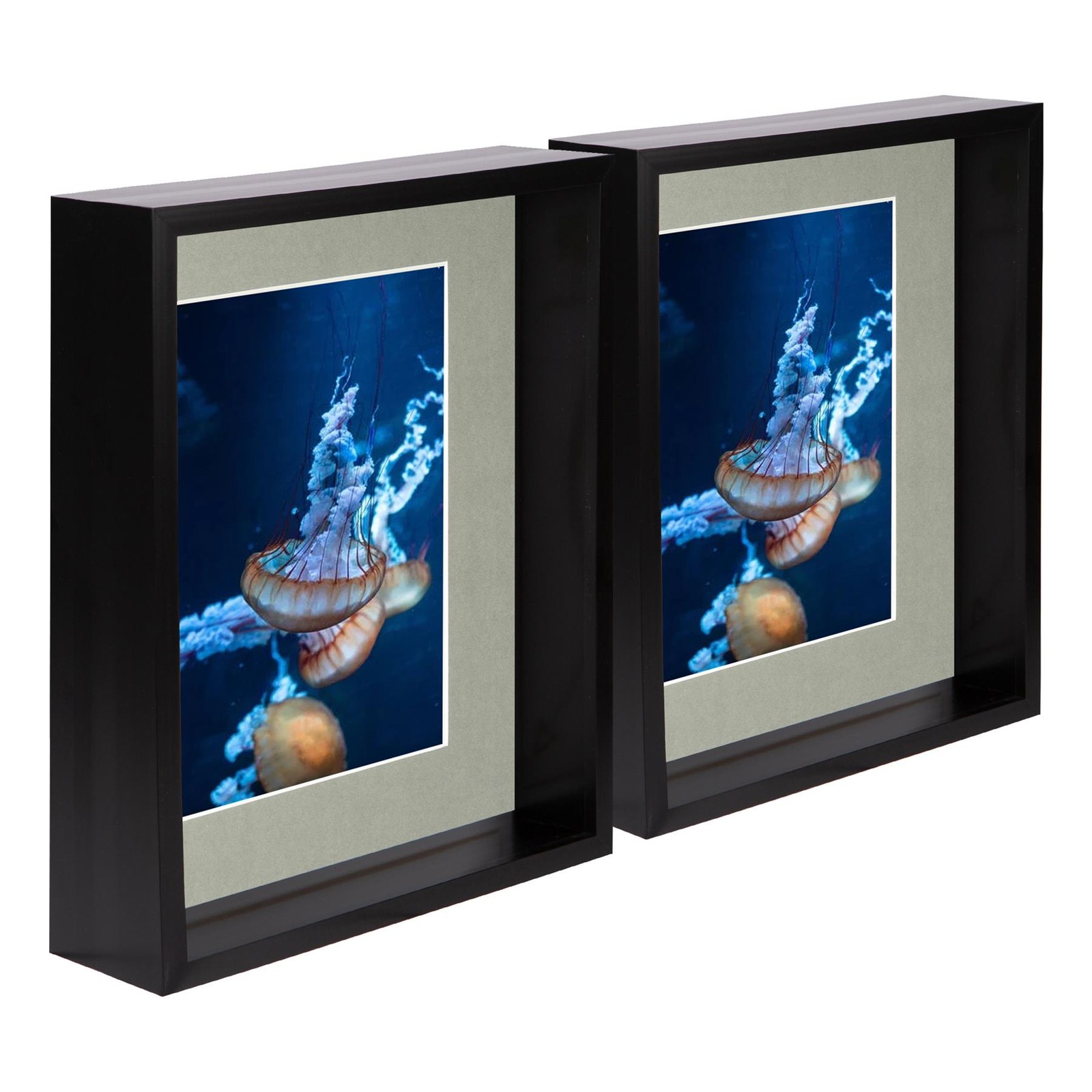5x Black 8" x 10" 3D Deep Box Photo Frames Grey 5" x 7" Mount Shadow Picture