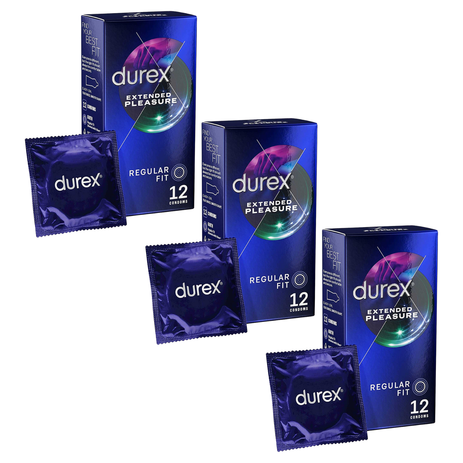 Durex Extended Pleasure Condoms 12 Count Regular Fit - Pack of 3