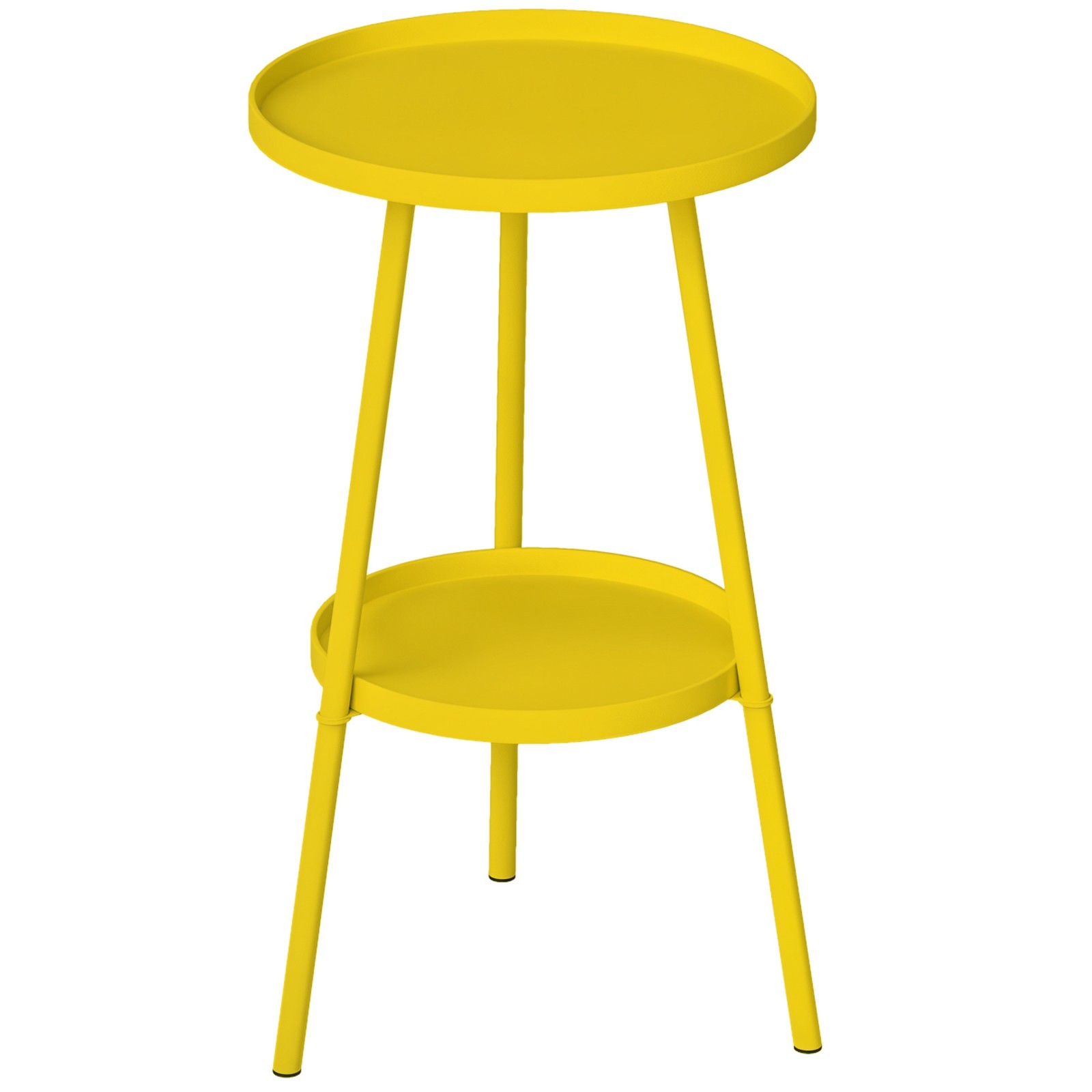 Outsunny Round Garden Table, 2-Tier Metal Patio Table Coffee Table, Yellow