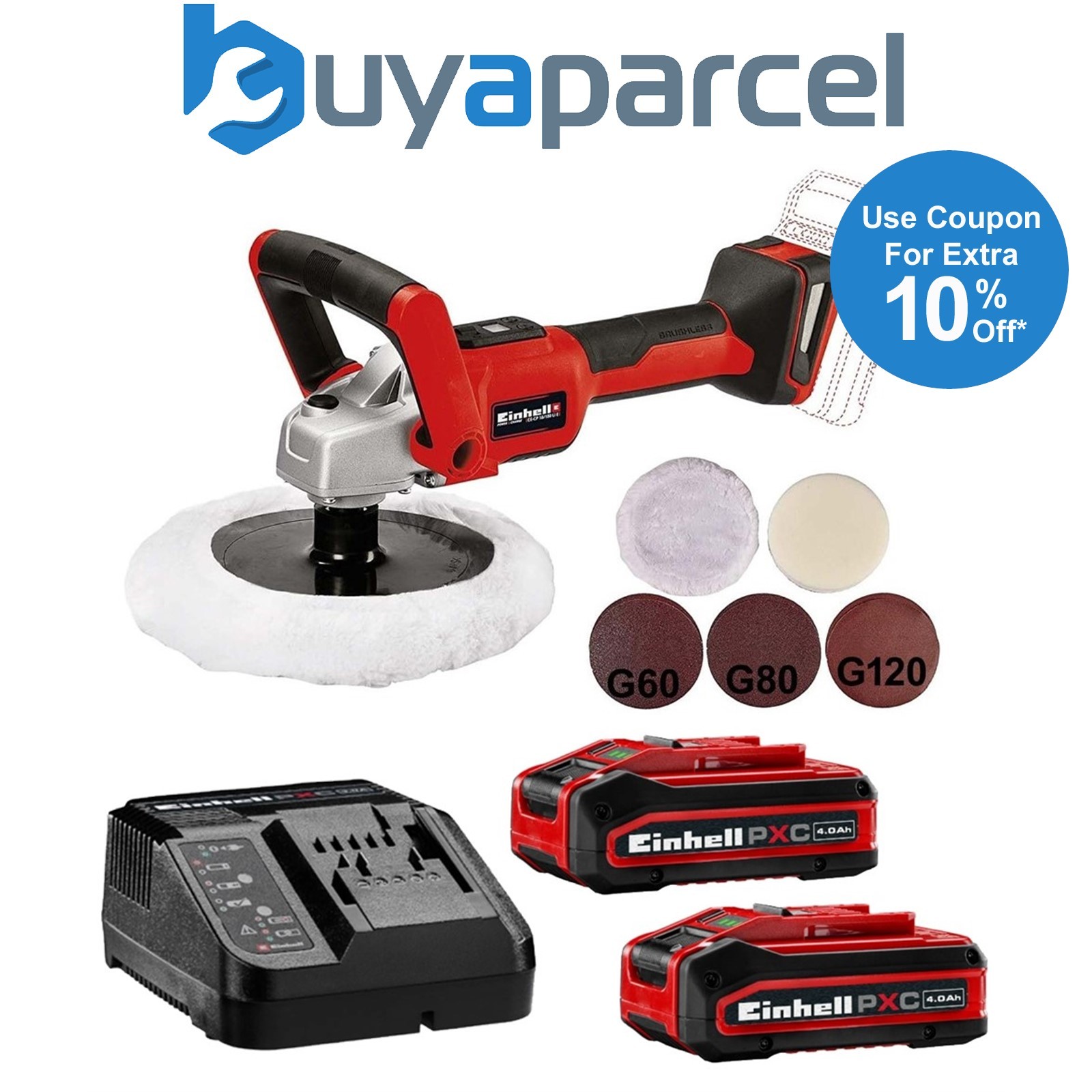Einhell 18V Cordless Rotary Car Polisher Sander 180mm 18V PXC CE-CP 18/180 2x4ah