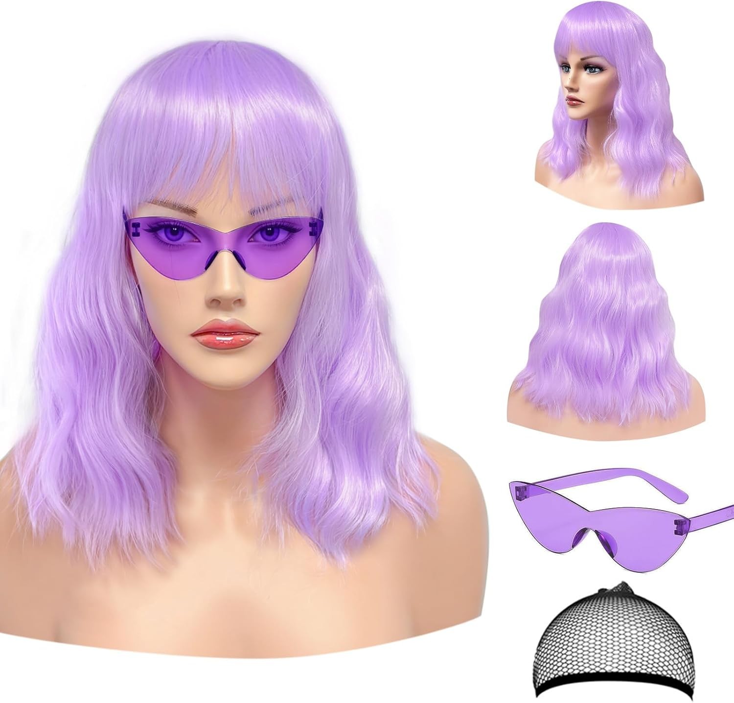 Short Wigs With Air Bangs Shoulder Length Women's Wig Curly Wavy Synthetic Hall