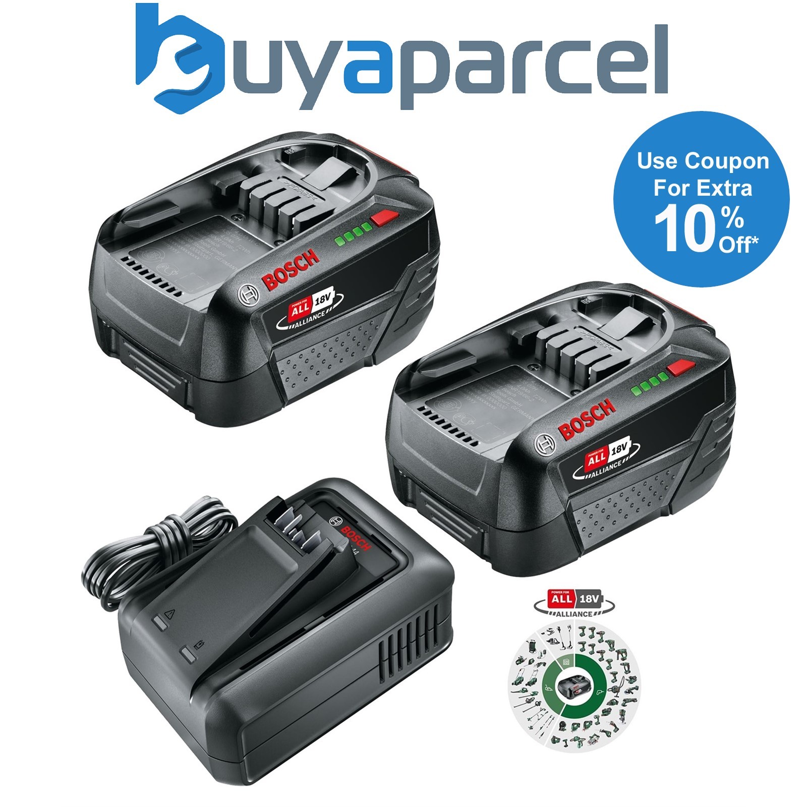 Bosch Starter Set 18V PBA 4.0Ah 2x Battery + Fast Charger AL1844 - Power For All