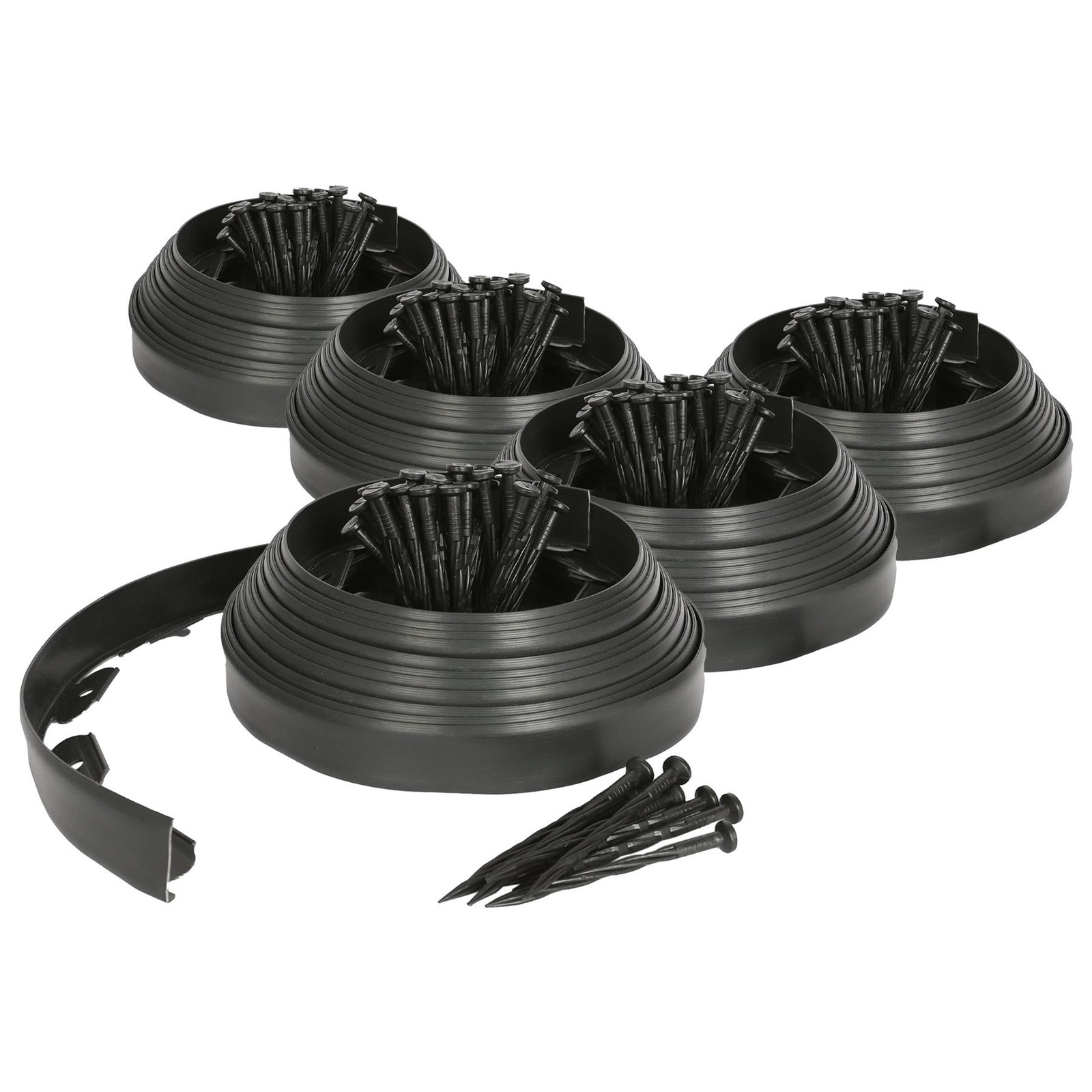 5x Flexible Plastic Lawn & Path Edging 50m x 4cm Black Garden Grass Edge Border
