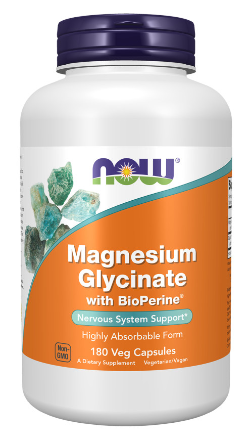 Now Magnesium Glycinate with BioPerine 180 Veg Caps Vegan/NonGMO